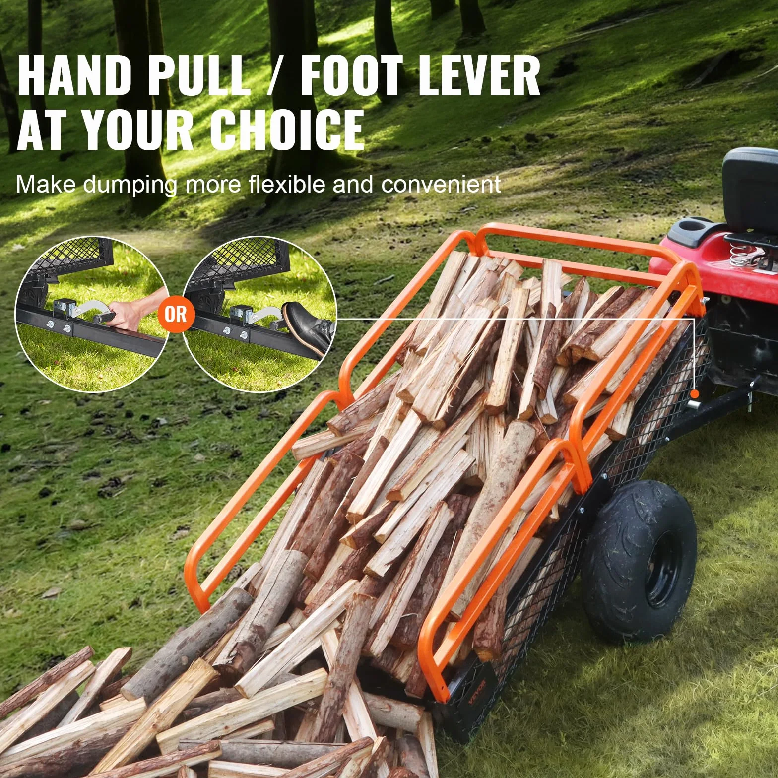 VEVOR Remolque Volquete Capacidad de Carga de 680kg Remolque Utilitario de Jardín Resistente con Laterales Extraíbles Carro de Transporte Volquete de 0,4m³ para Tractor, Cortacésped, ATV, 200x66x76 cm