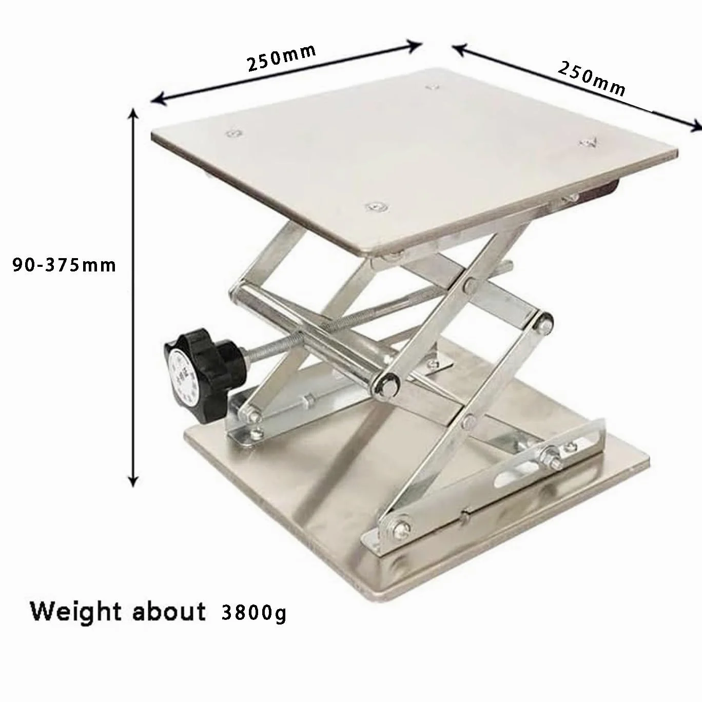 Mesa elevadora manual ajustable – Plataforma elevadora de tijera con gato de laboratorio, 50-460 mm de altura, capacidad de carga de 5-25 kg, acero inoxidable, 250 x 250 mm, 5 opciones de tamaño para