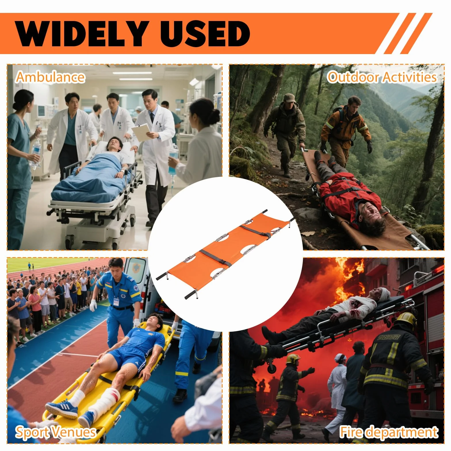 Camilla médica de emergencia plegable, camilla portátil para emergencias médicas con asas robustas, camilla de primeros auxilios profesional para hospitales, clínicas, campos deportivos
