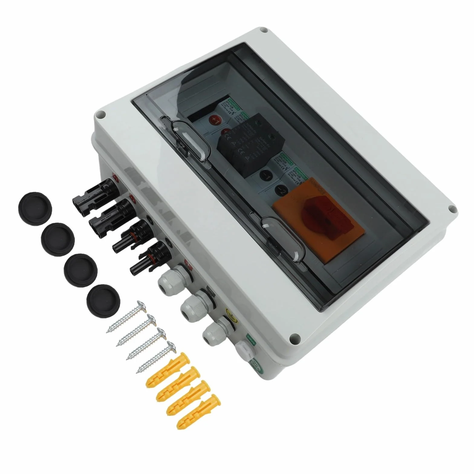 1000V 2 en 1 caja combinadora fotovoltaica para sistema solar fotovoltaico IP65 impermeable DC String Junction con fusibles de 16A DC y interruptor de aislamiento de 32A para paneles
