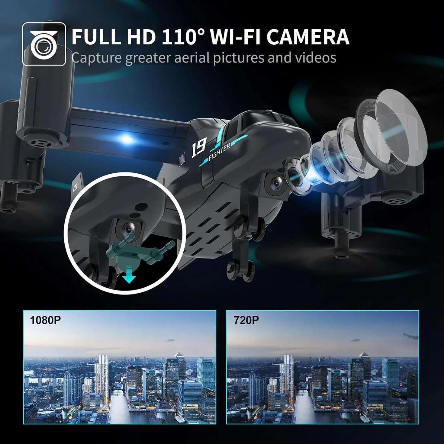 OBEST Helicóptero Teledirigido con Cámara 1080P, Mini RC FPV Drone Juguete, 2 Baterías