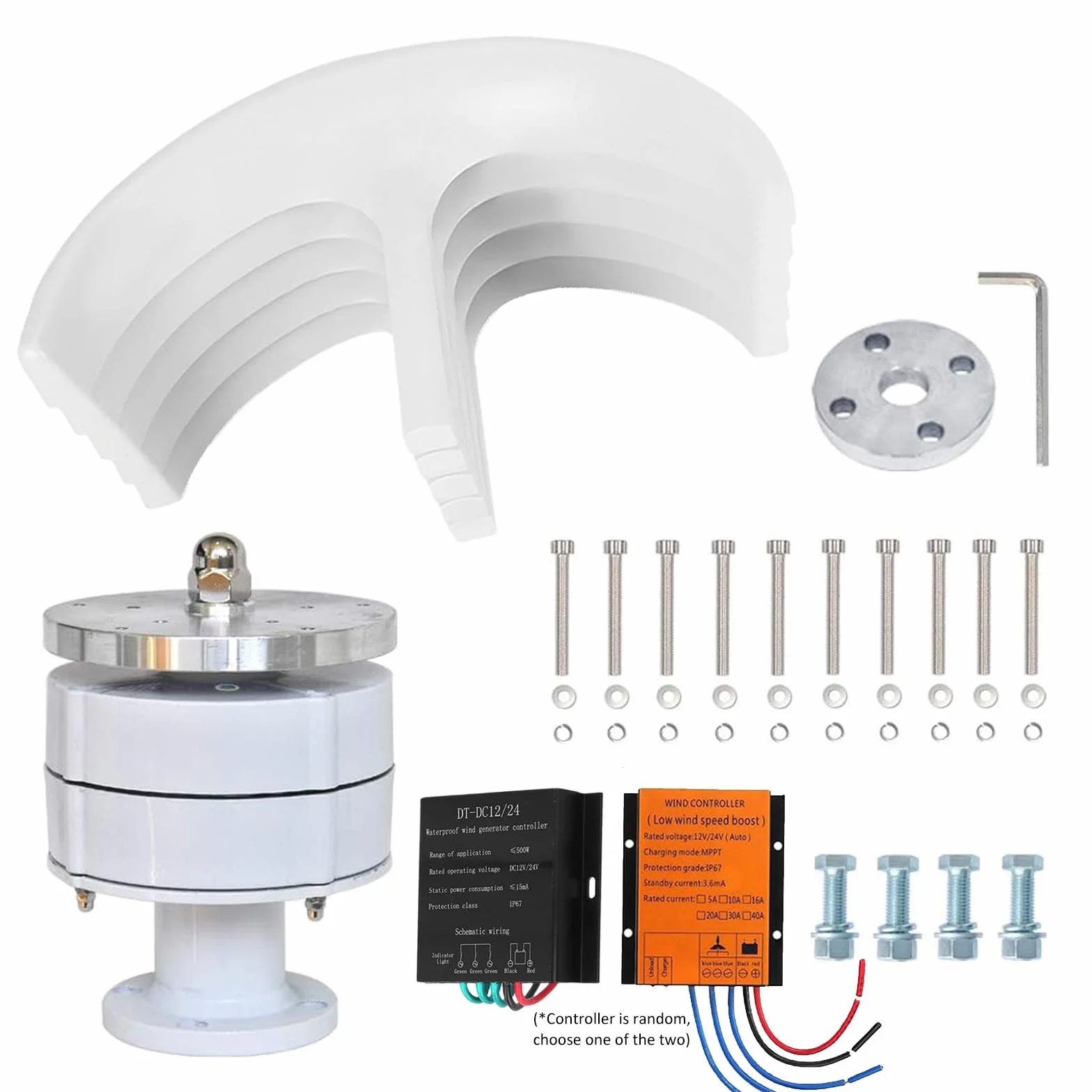 Generador de Turbina Eólica de 10000W, 12V/24V/48V/110V/220V, Generador Vertical de Viento de 5 Aspas, Generador de Imán Permanente de Ca Trifásico con Controlador, para Hogar/Barco,White12V