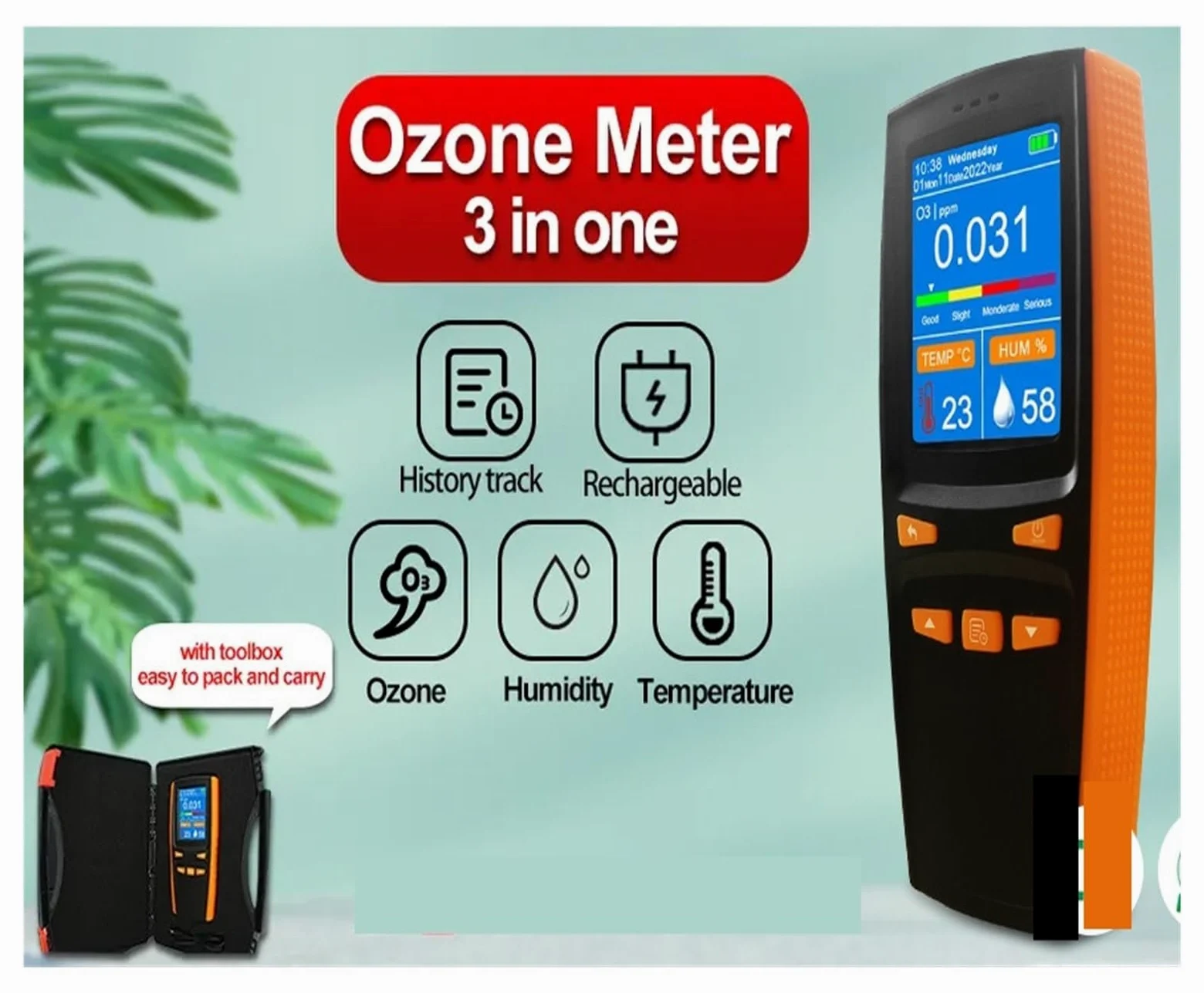 Detector de gas Ozone O3 portátil, analizador de 0-5PPM, probador de mano, contador, medidor de ozono, Detector de aire, Sensor inteligente