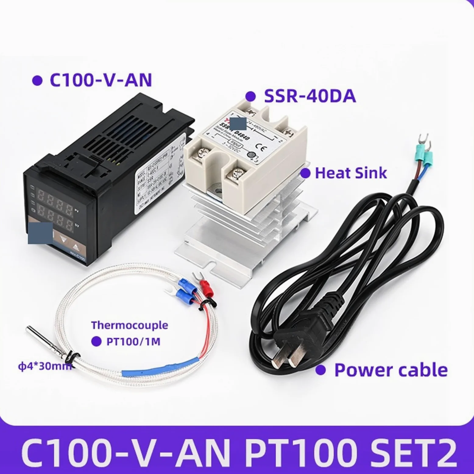 1 Uds REX-C100 controlador de temperatura PID AC110V-240V con SSR-40DA PT100 termopar disipador de calor relé de entrada o salida SSR(C100-V-AN PT100 SET2)
