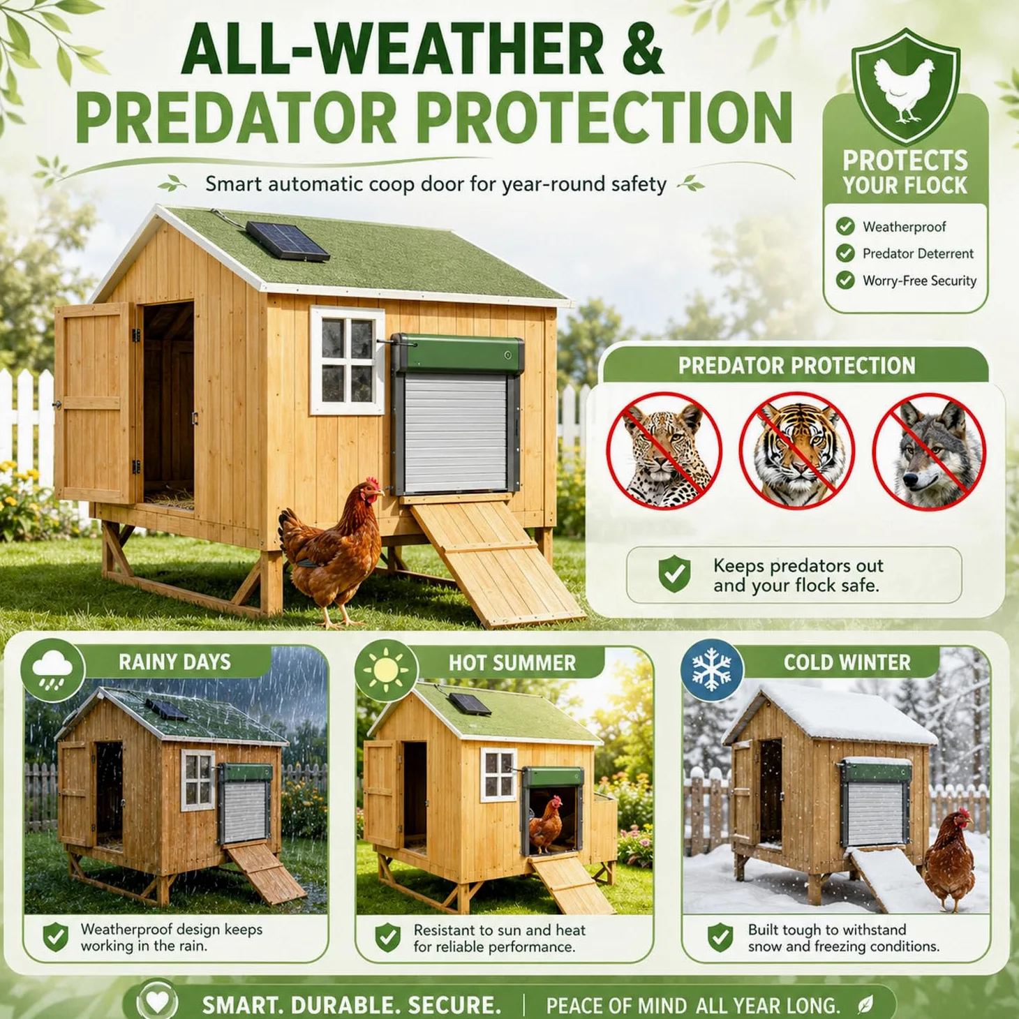 Puerta gallinero Solar autónoma Kit Completo Accesorios Montaje DIY | Puerta gallinero solar accesorios completos con guía ilustrada multilingüe para criadores principiantes de bricolaje