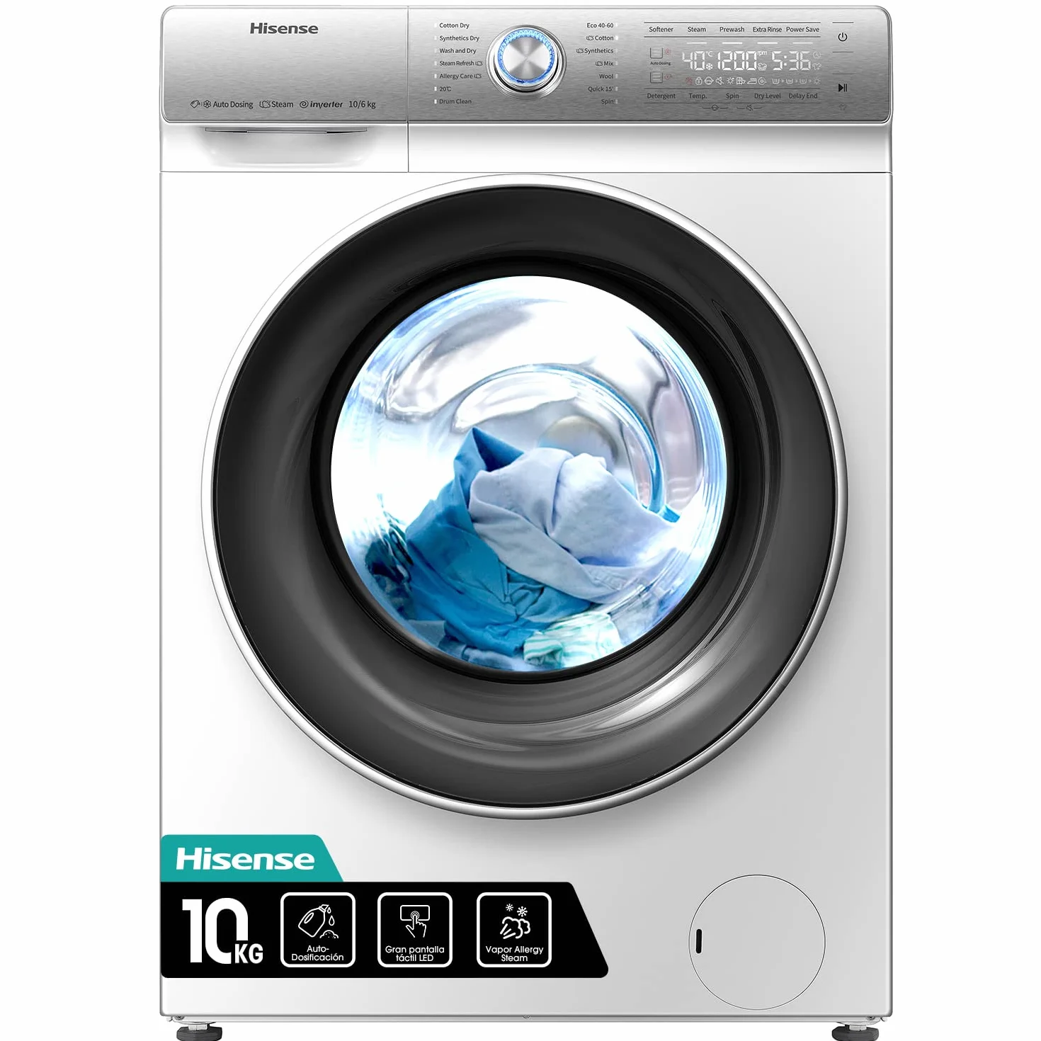 Hisense Lavadora Secadora 2 en 1 Carga Frontal 10 Kg 1400 rpm Motor Inverter