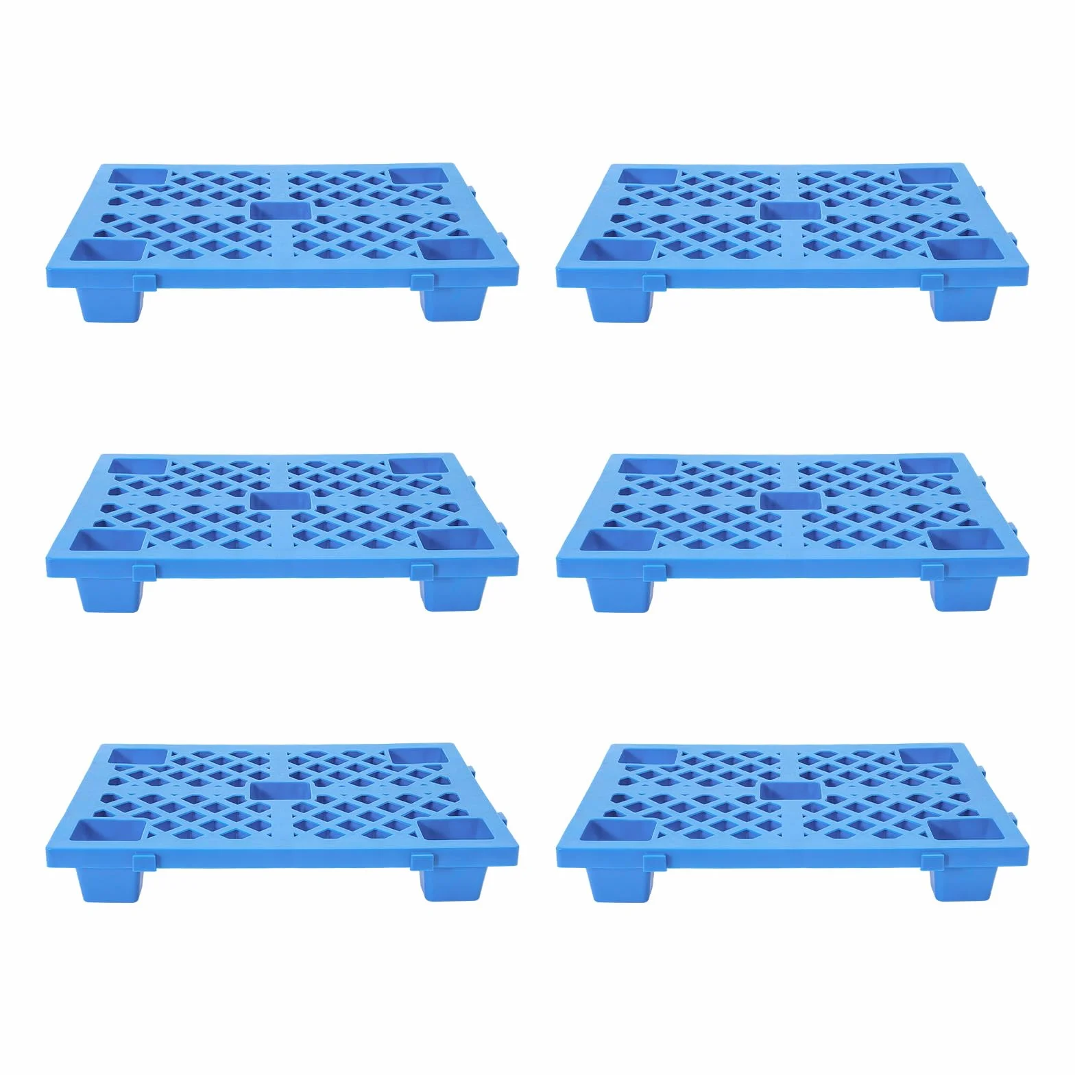 Juego de 6 paletas de plástico, 60 x 40 x 10 cm, apilables, ligeras, con base estriada y conexión a presión, para almacén, logística, exterior, cocina, trastero, hasta 100 kg (azul)