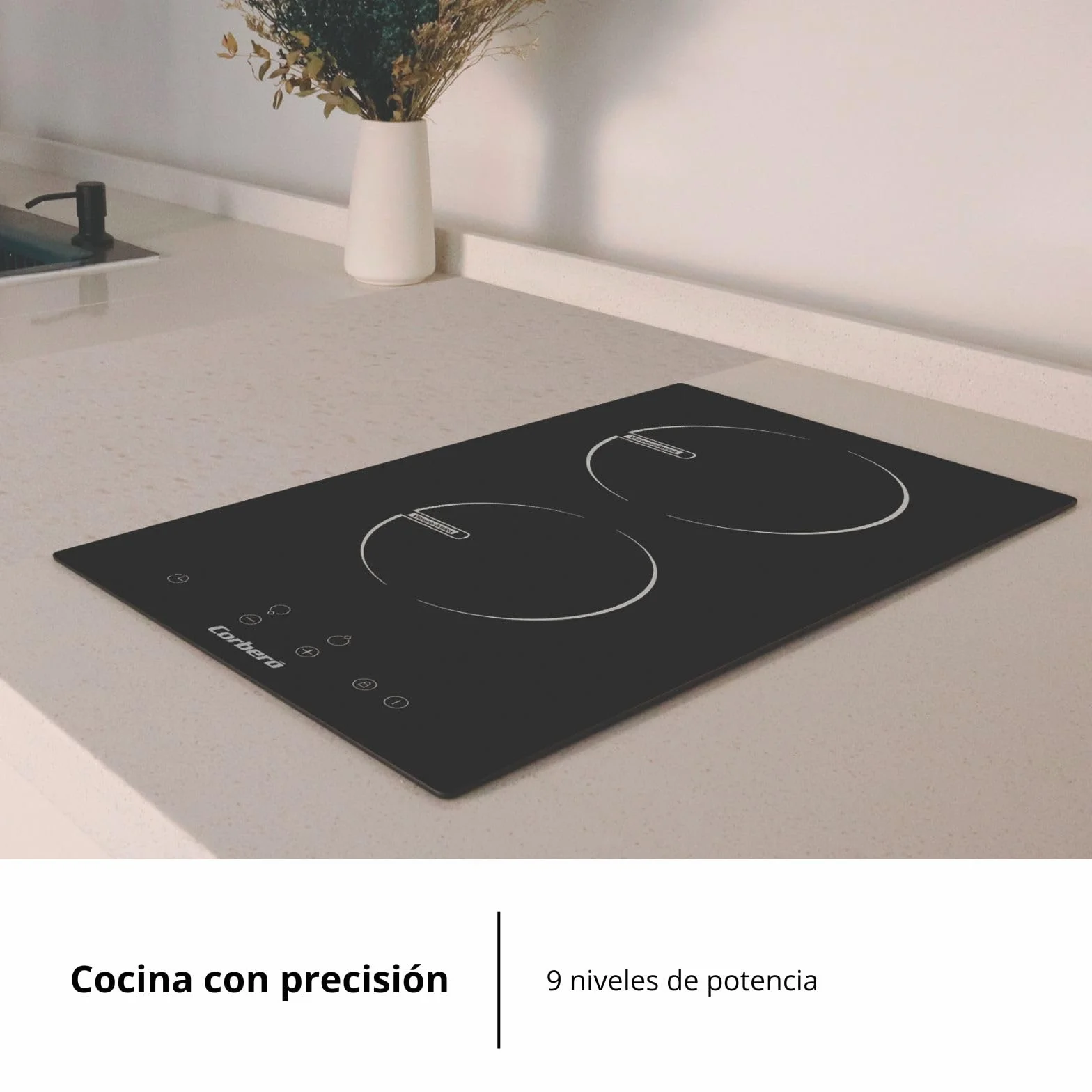 Corberó Placa de Inducción 2 zonas 29 cm 3680W Control Táctil Booster Temporizador Bloqueo Seguridad