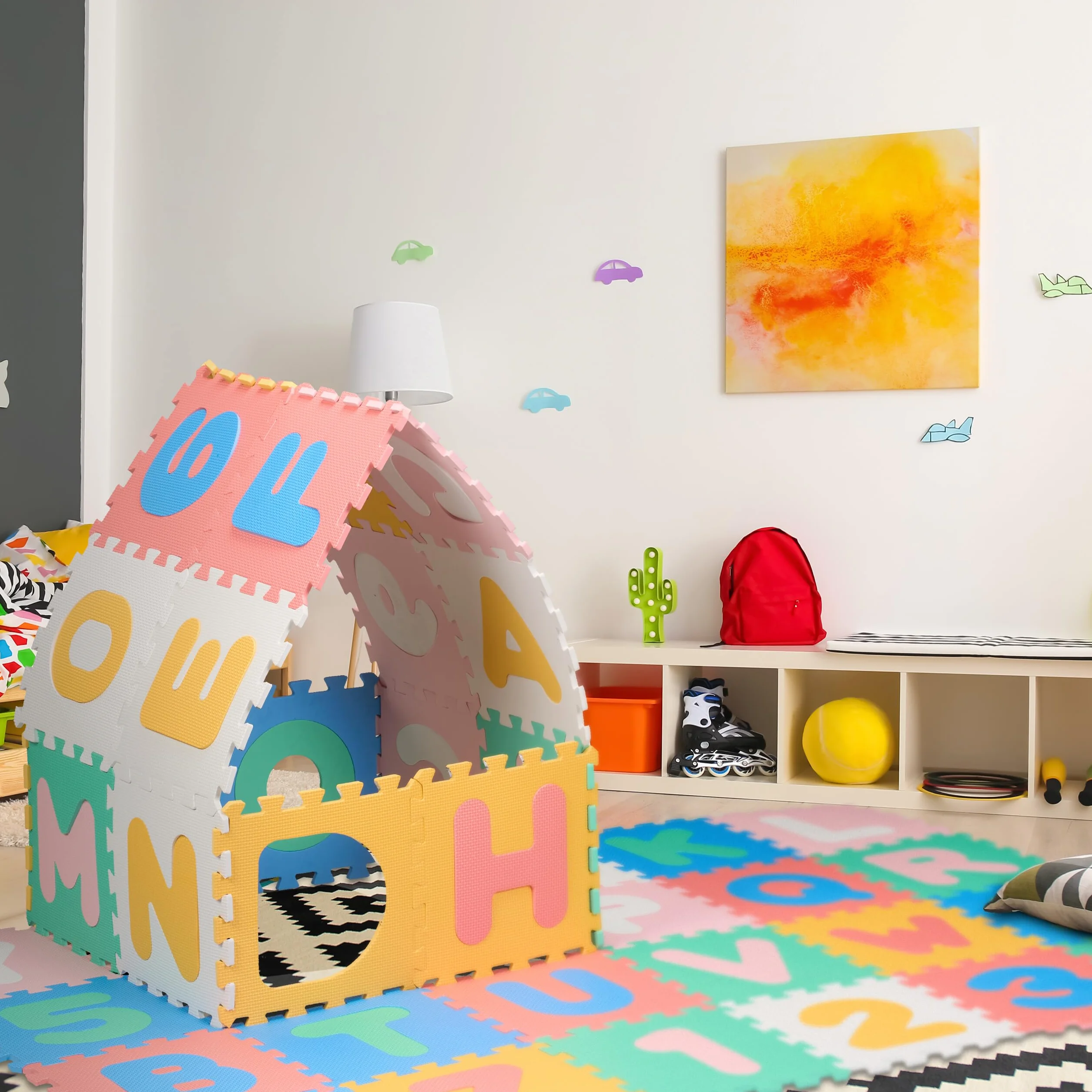 Relaxdays Alfombra Infantil Puzzle ABC y Números, 36 Piezas, 171 x 171 cm, Gomaespuma, Multicolor