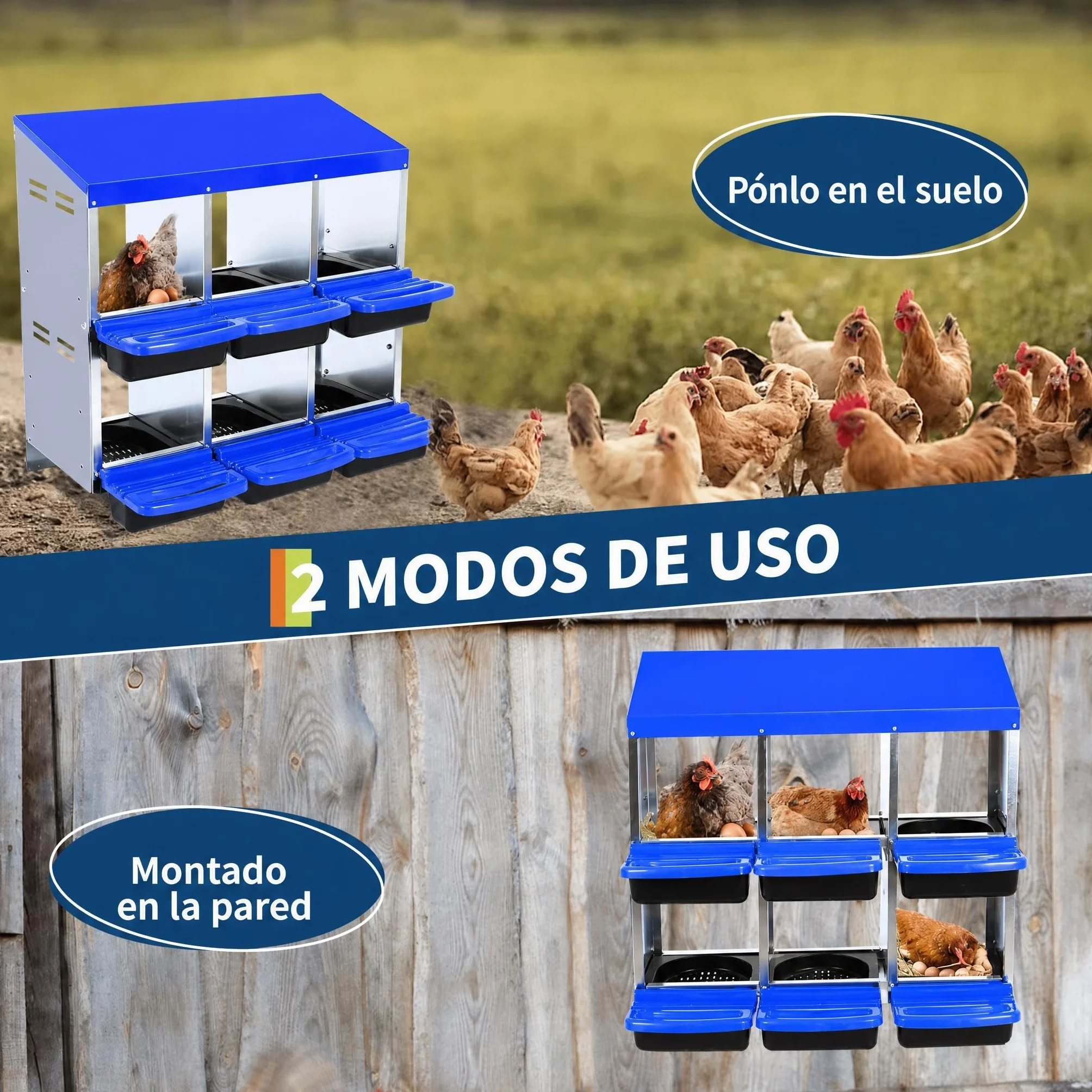 Garvee Caja De Anidación para Gallinas 6 Compartimentos Acero Galvanizado Antióxido Tapa Extraíble