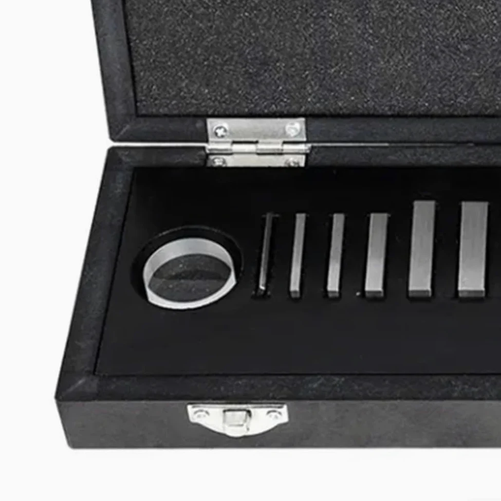 Kit de calibración de indicadores, con juego de bloques de calibre AS0 de 9 piezas, y plano óptico, certificado rastreable NIST, para acero en caja de madera para herramientas de medición (Nivel 1)