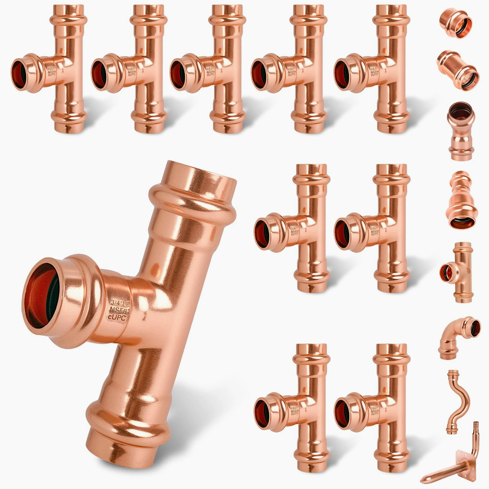 PxPxP - Prensa de cobre de 3/4 pulgadas en T – Accesorio de tubería de 3 vías, accesorios ProPress de 3/4 pulgadas compatibles, accesorios de fontanería de cobre sin plomo para agua potable – Paquete