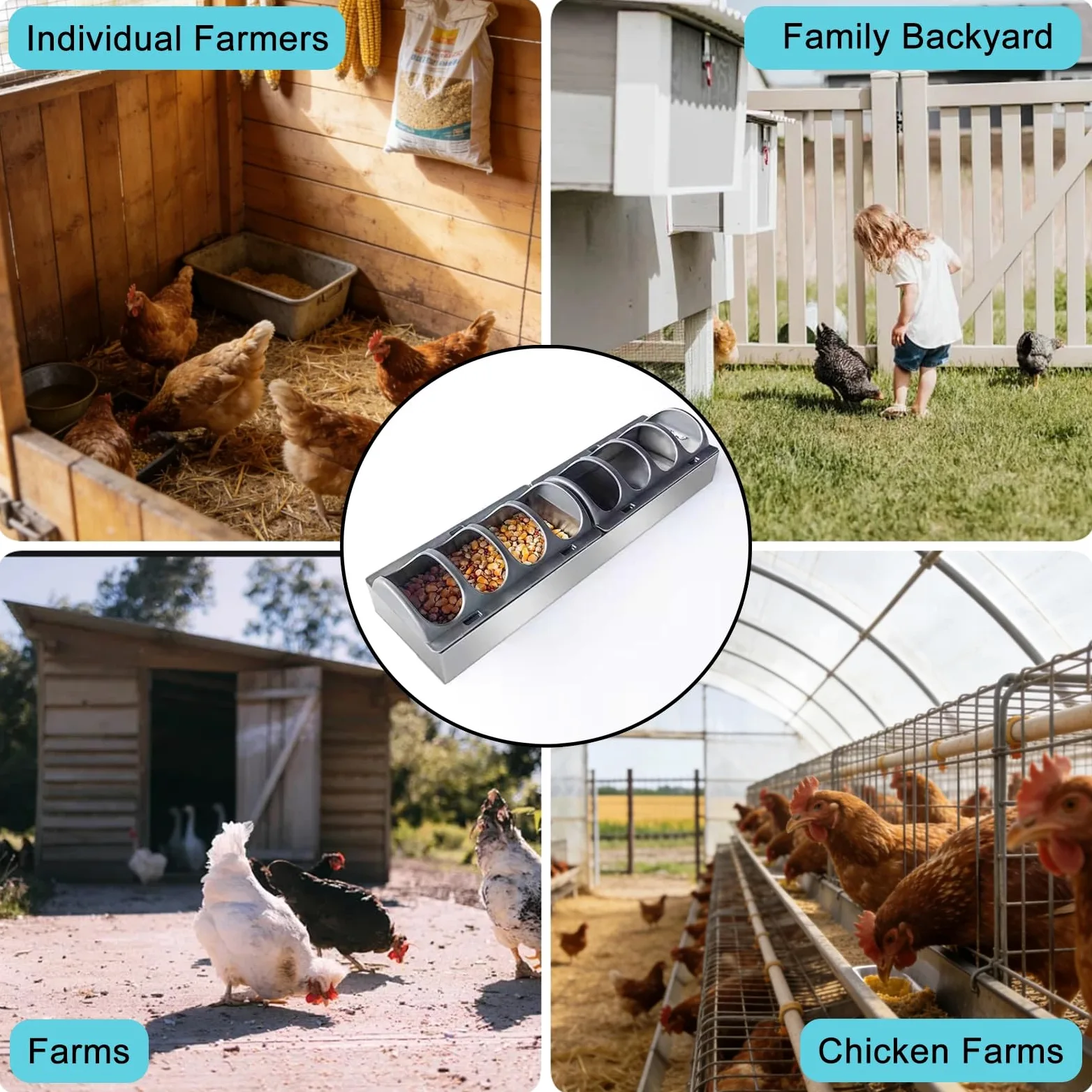 Comedero de pollo de acero inoxidable, bebedero de doble cara con divisor desmontable, para gallineros y patio trasero