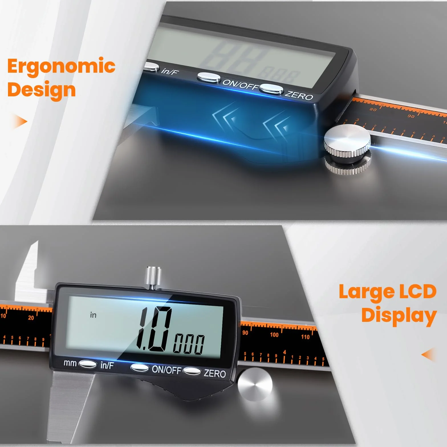 HARDELL Calibre Digital Profesional 150mm 6" Pie de Rey Recargable Acero Inoxidable LCD Pulgadas MM Fracciones
