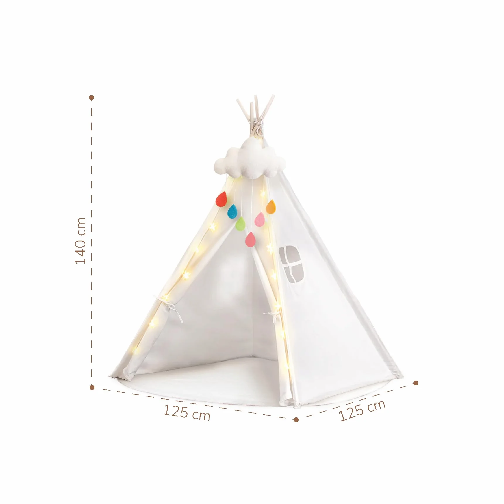 Buddy Baby Tienda Tipi 18 Meses Luces Decorativas Estrellas 3m Alfombra Antideslizante Peluche Nube Montaje sin Herramientas Anti-colapso Ventana Lateral