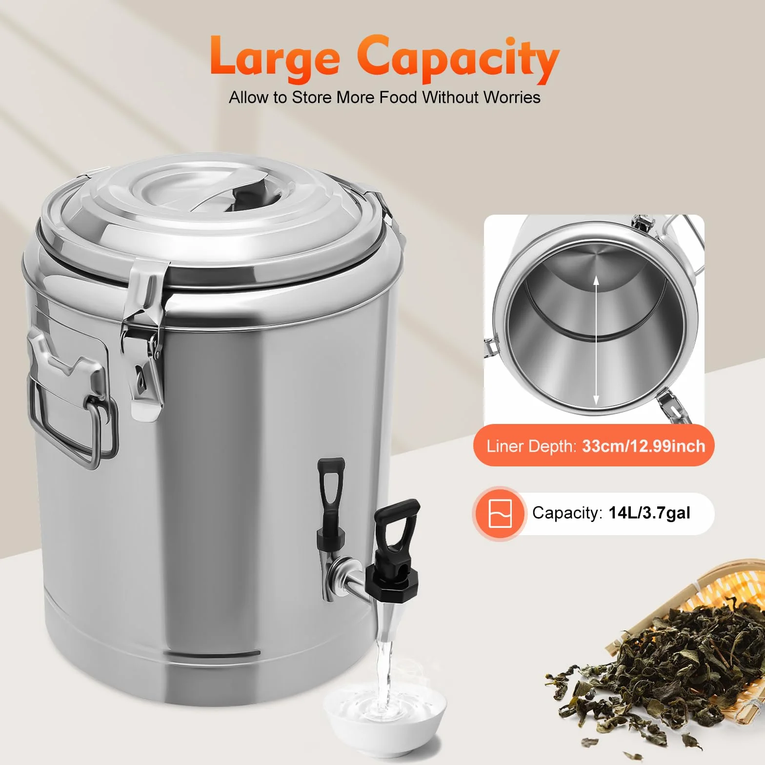 Cubo aislado de acero inoxidable 20L para camping, catering y picnic
