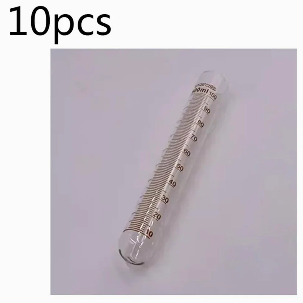 Tubo de ensayo de vidrio graduado de boca plana y fondo redondo, resistente a altas temperaturas, 5 ml, 10 ml, 15 ml, 20 ml, 25 ml, 30 ml, 50 ml y 100 ml, 10 unidades(100ml 10PCS)