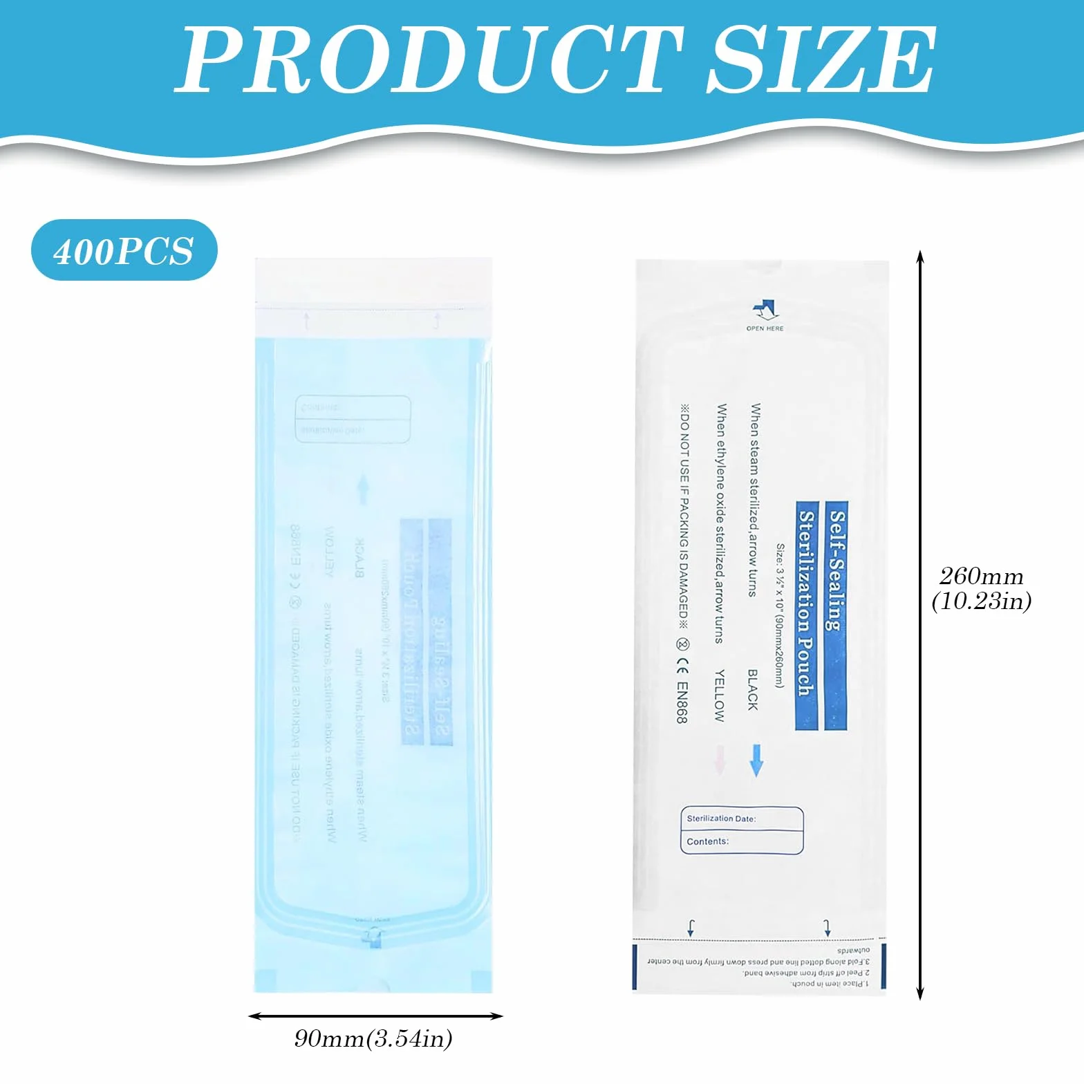 Bolsas de esterilización autoselladoras 90 x 260 mm 400 unidades desechables para dentistas