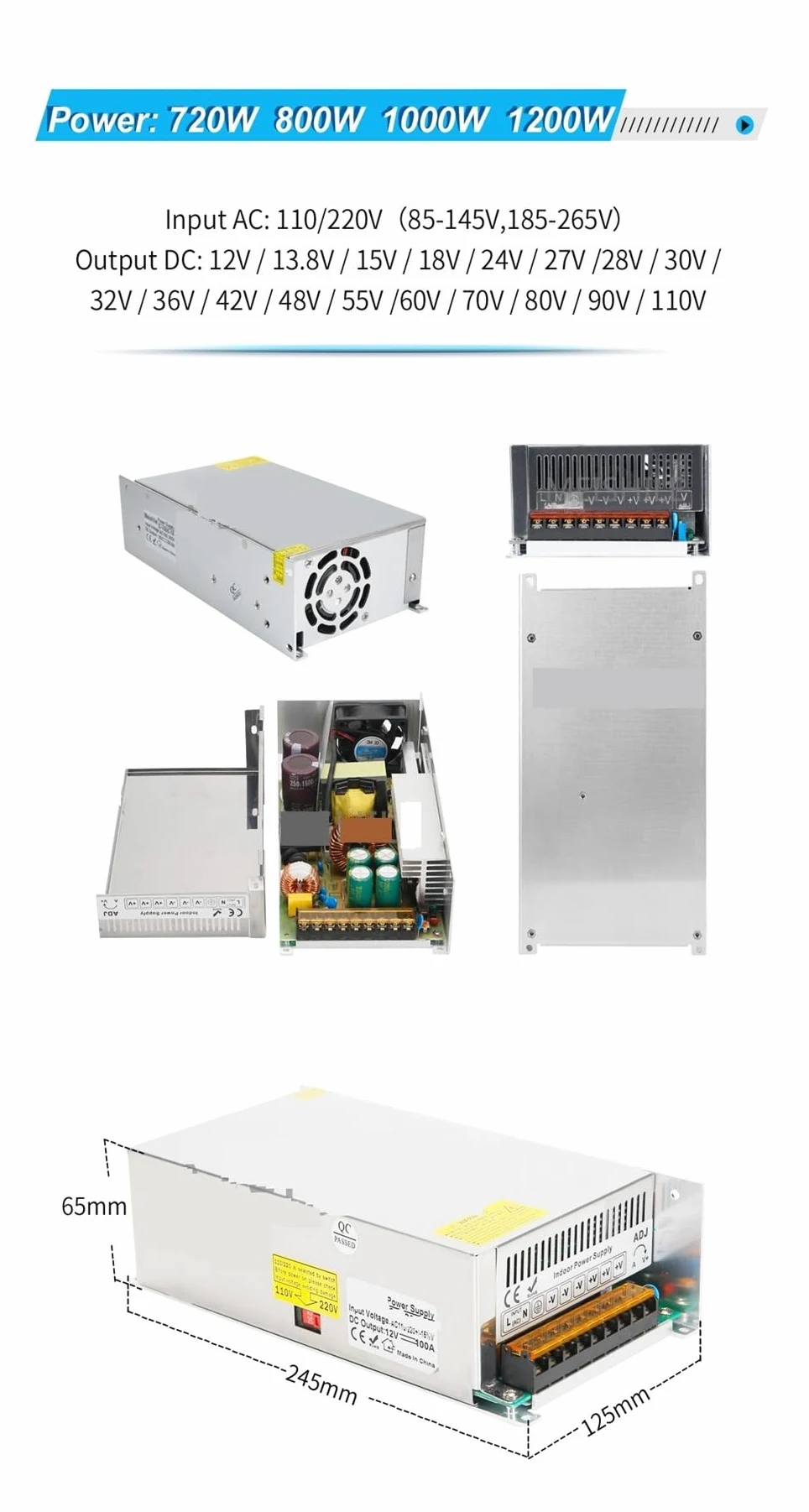 Fuente Alimentacion Regulable, Fuente de alimentación conmutada de CA a CC 80V 9A 720W, transformador de accionamiento, for equipos eléctricos electrónicos industriales de motor CNC, etc.