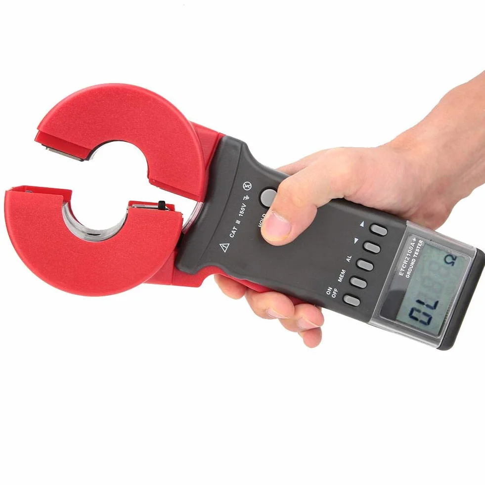 Pinza digital en probador de resistencia a tierra de tierra Medidor de continuidad eléctrica con pantalla LCD portátil con caja de aluminio de almacenamiento de datos (boca redonda)