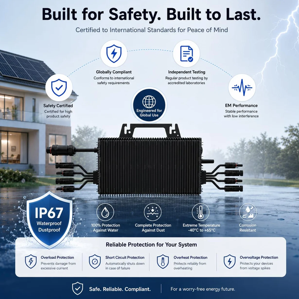 Microinversor 2250W, Inversor Solar PV con WiFi, IP67 Resistente al Agua, Cable AC 5m para Kit Solar de Balcón,4 MPPT Integrado, Aplicación Móvil Plug & Play