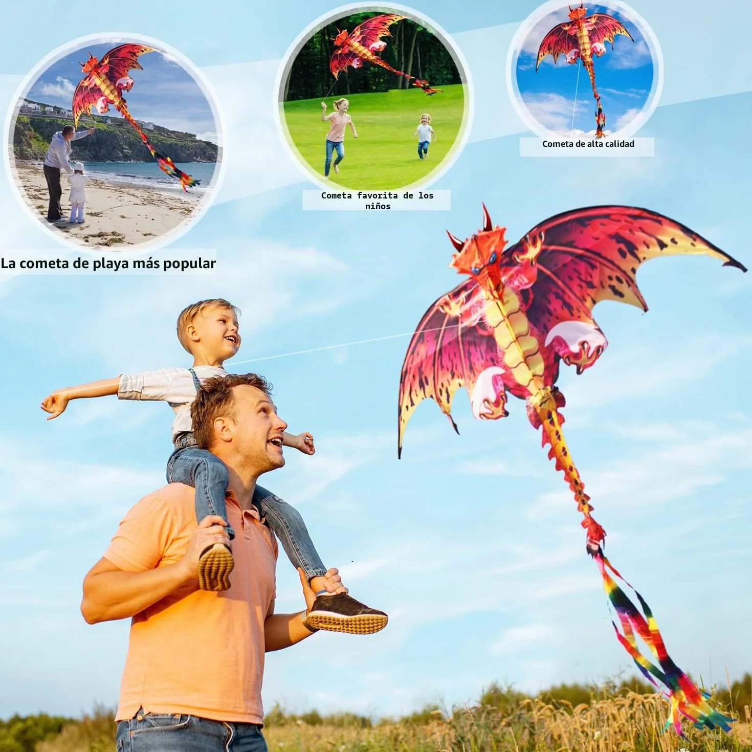 Dragón Cometa Precioso para Juegos al Aire Libre, Fácil de Volar y Montar