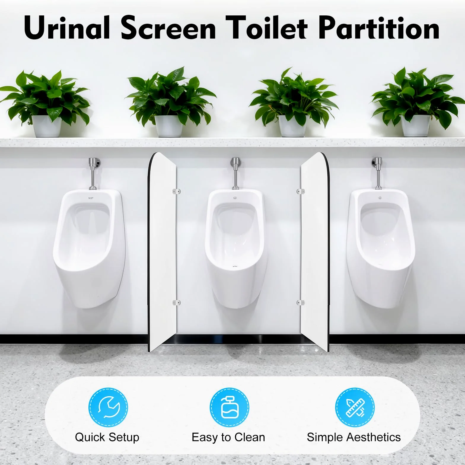 Mampara urinario y WC con protección visual, 40 x 90 cm, montaje en pared, pared púbica, fácil instalación, para inodoros públicos masculinos (gris claro, ángulo redondo)