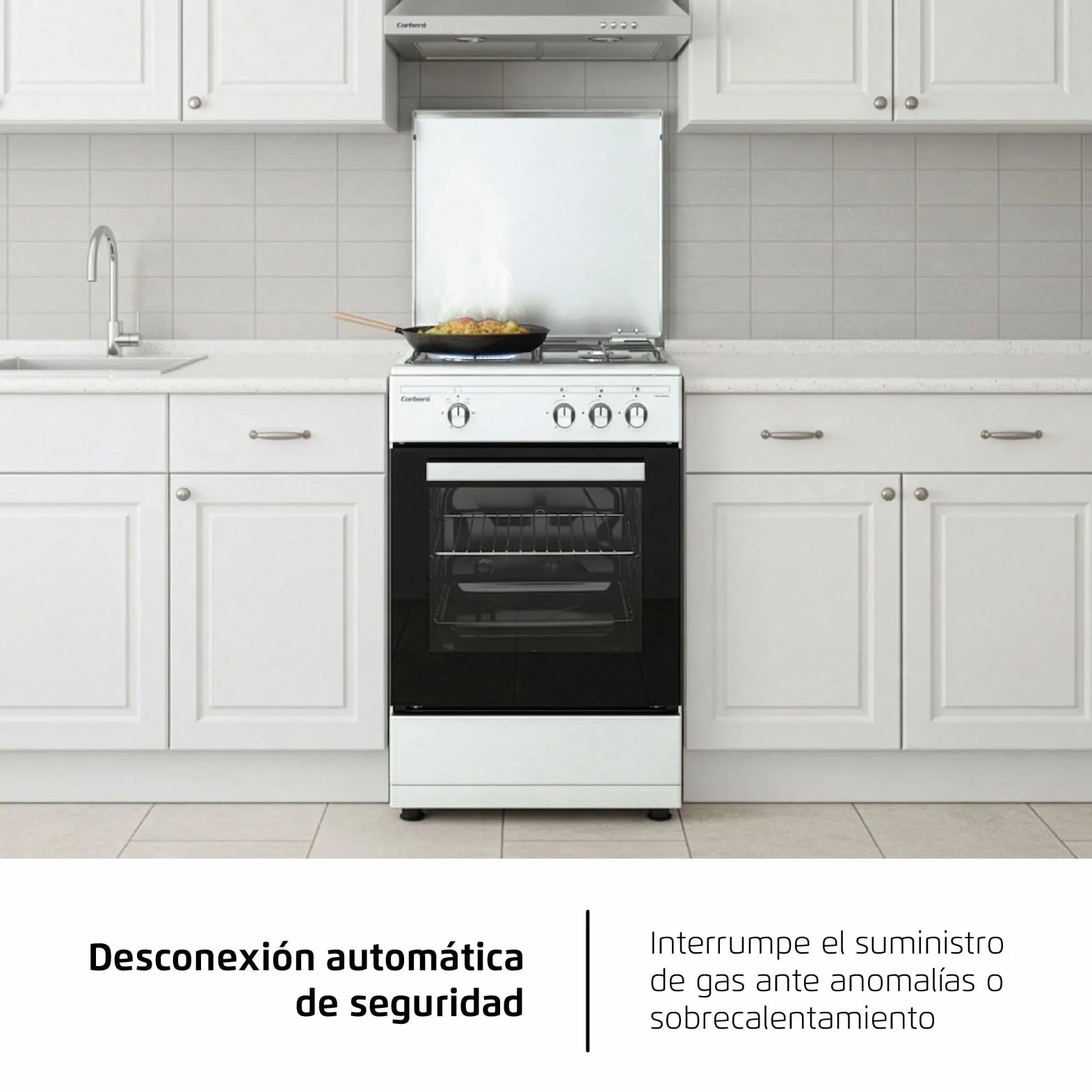Corberó Cocina Gas Plus CCSF35020BW 3 Fuegos Horno 43 L Doble Puerta Cristal Blanco