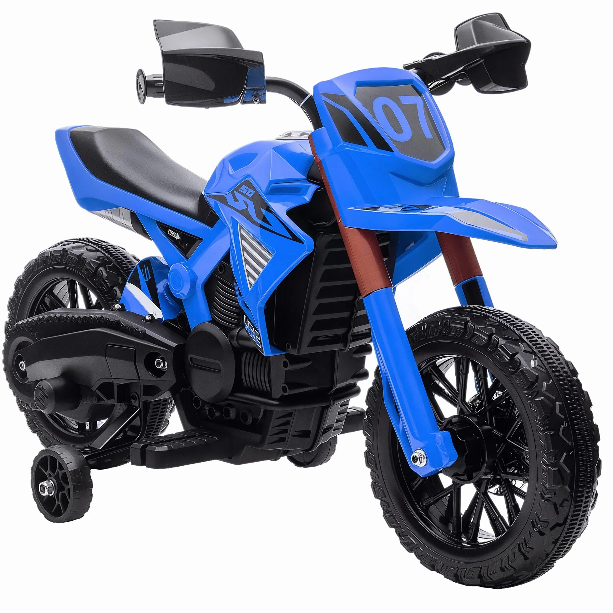 AIYAPLAY Moto Eléctrica para Niños 12V con Ruedas de Entrenamiento Acelerador Bocina Carga 30 kg Azul