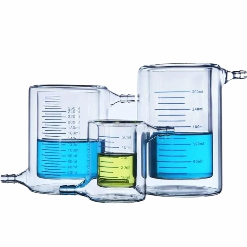 Cilindro graduado, vaso de precipitados de doble pared de vidrio de borosilicato, 50-1000 ml, equipo de laboratorio para mediciones precisas