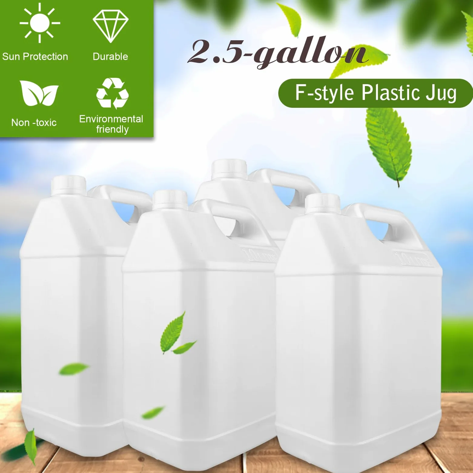 Jarra de agua de 2.5 galones, jarra de plástico estilo F, contenedores de almacenamiento de agua, contenedores de HDPE con tapa a prueba de fugas (paquete de 4)
