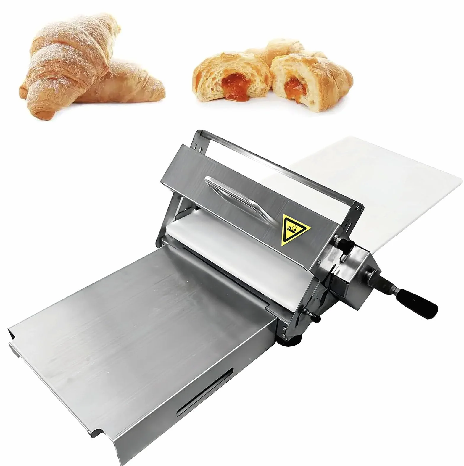 Máquina laminadora manual de laminación de masa, rodillo de masa de acero inoxidable, grosor ajustable para panadería doméstica y comercial, masa de pizza