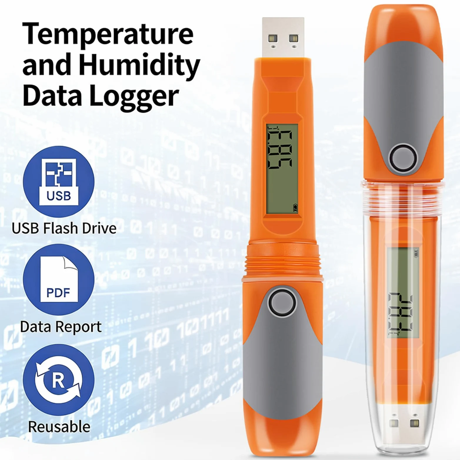 Registrador profesional de temperatura y humedad con 32000 puntos de datos para almacenamiento de alimentos, farmacéutico, laboratorio, uso industrial, impermeable, termohigrómetro
