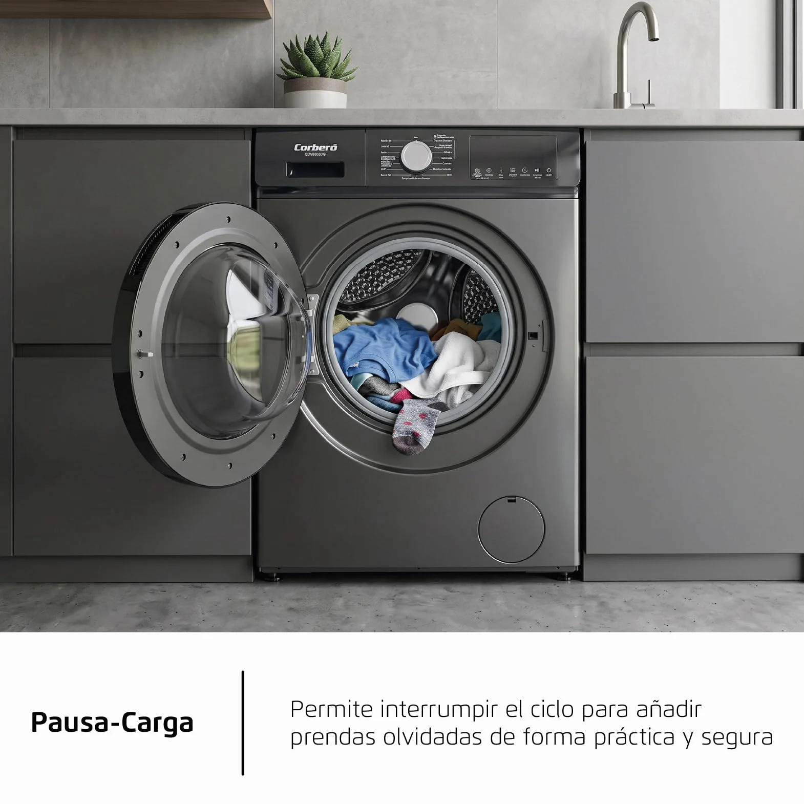 Corberó Lavadora 8 kg 1200 rpm CLW8606DG Motor Inverter Gris Oscuro