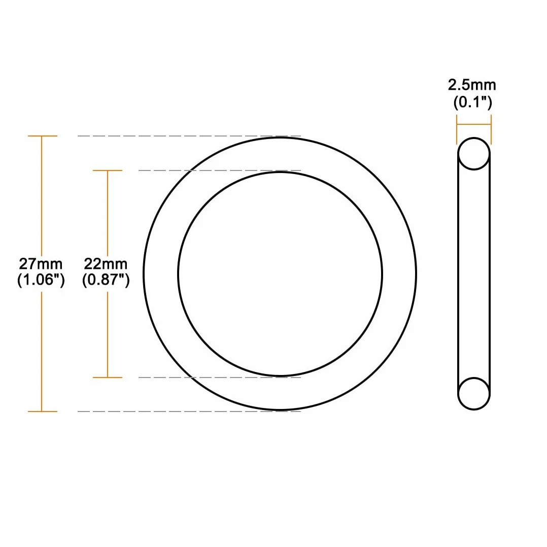 TOP-VIGOR Junta Tórica Caucho Nitrilo 27mm x 22mm x 2.5mm Sellado