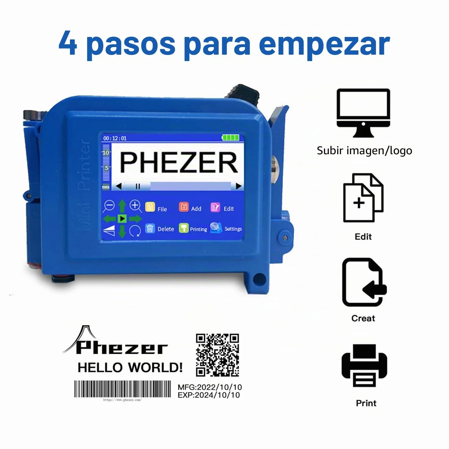 Phezer Mini impresora de inyección de tinta mejorada PC11 Plus, 25 idiomas, cartucho de secado rápido, dispositivo portátil de marcado para fecha
