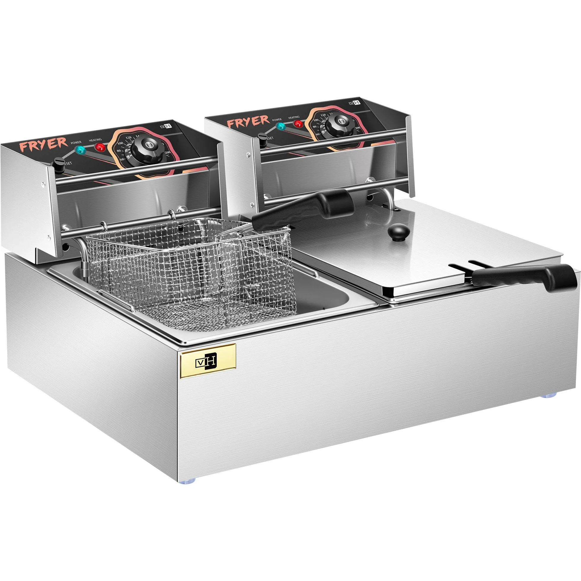 VIVOHOME Freidora Eléctrica Comercial 20L con 2 Cestas para Freír Temperatura Ajustable 60-200°C Freidora Eléctrica a Oleo
