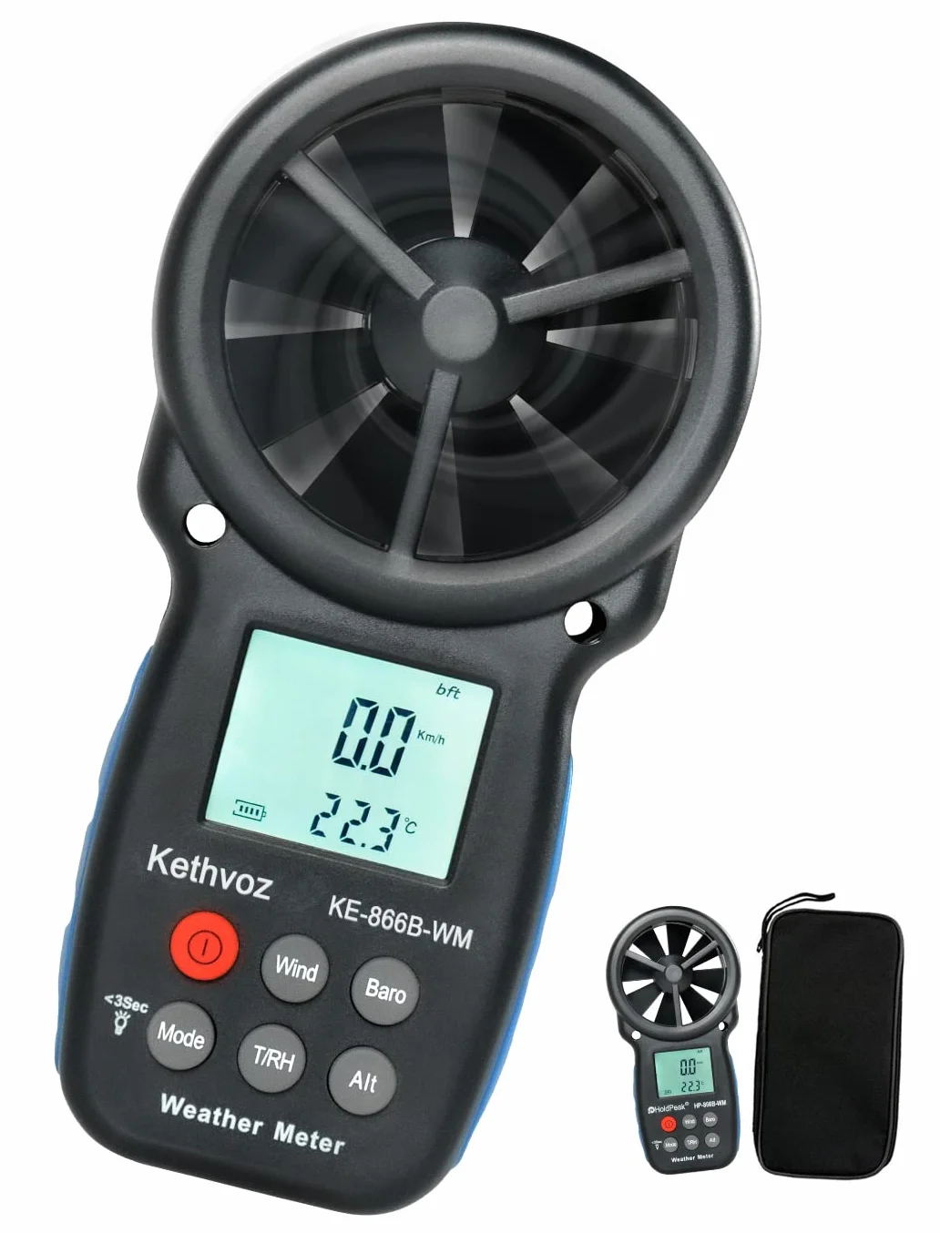 Anemómetro Digital Kethvoz KE-866B-WM Medidor de Viento con Barómetro, Altímetro y Medición de Humedad