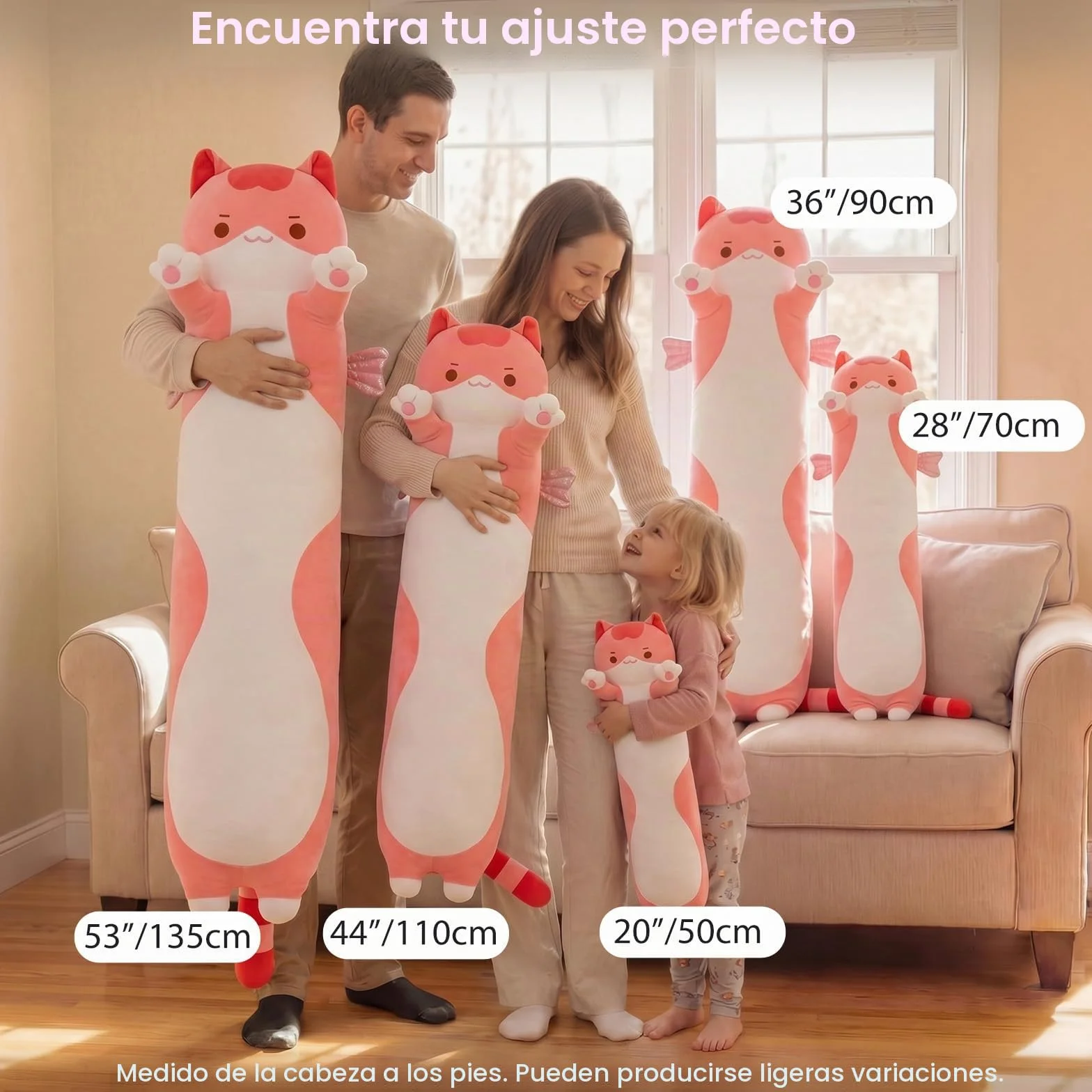 Mewaii Cojín de Peluche Gato Rosa 130 cm Kawaii Juguete para Niños