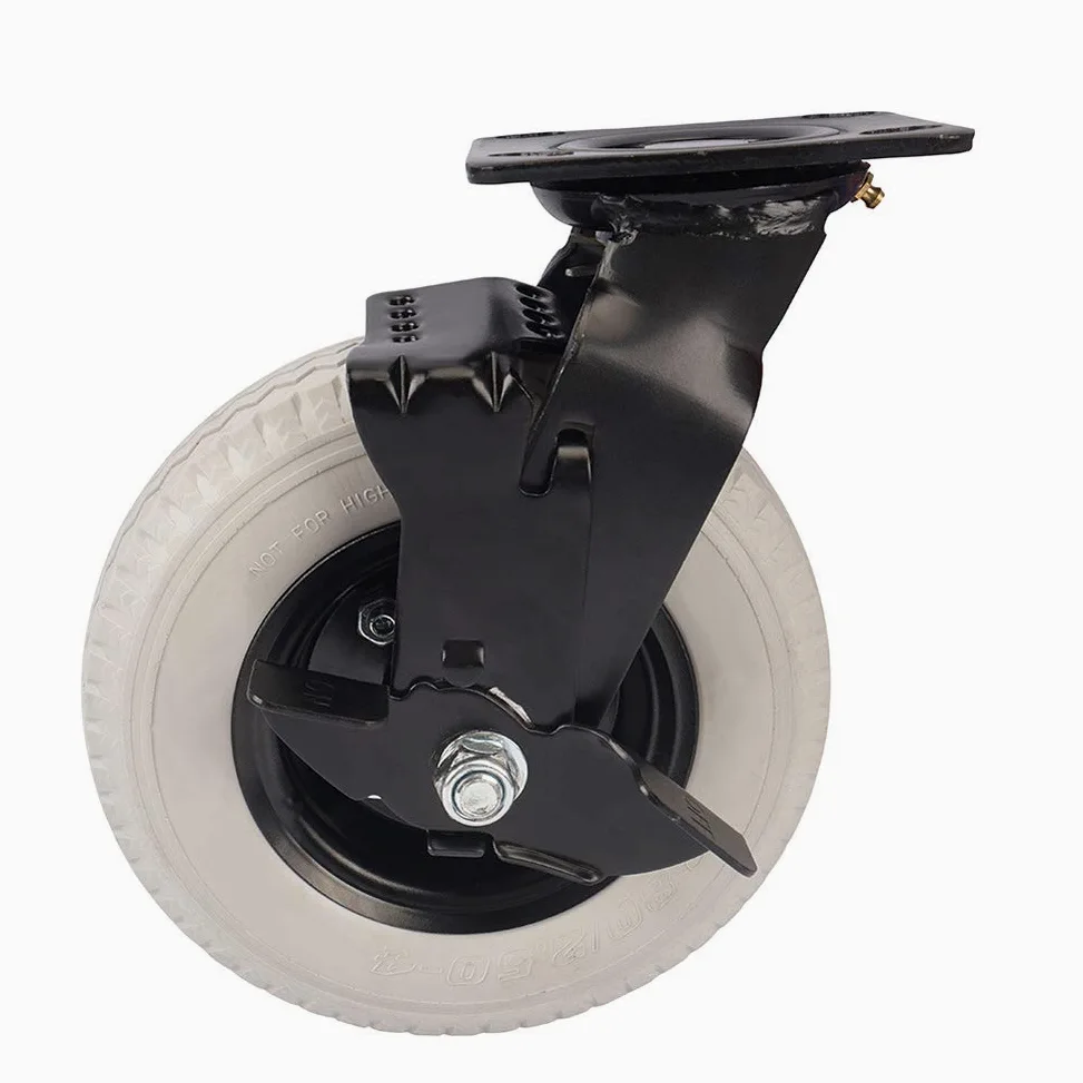 200mm 8 pulgadas Ruedas giratorias grandes de servicio pesado con freno para carro y Transporte industrial PU silenciosa Universal 150kg Rueda de núcleo de hierro para carretilla Dispositivo 1 pcs