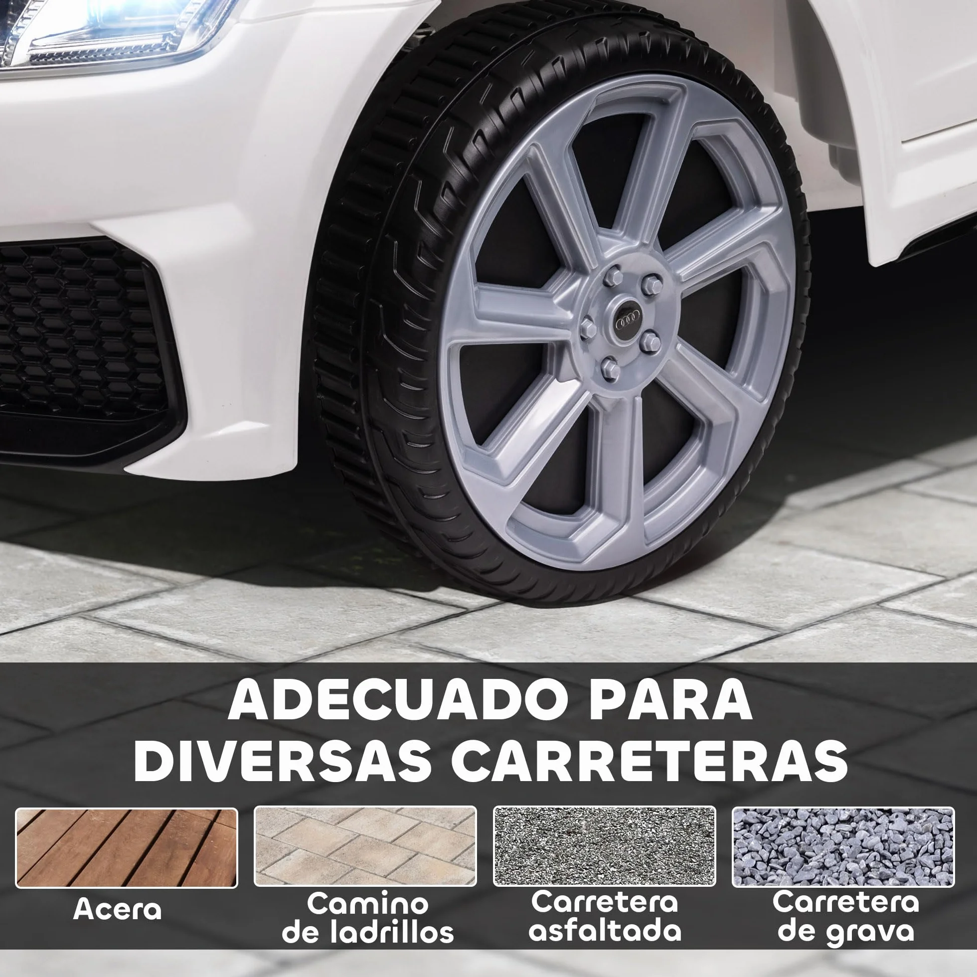 HOMCOM Coche Eléctrico Infantil Audi TT 12V 3 km/h con Mando a Distancia 102x60x44 cm Blanco