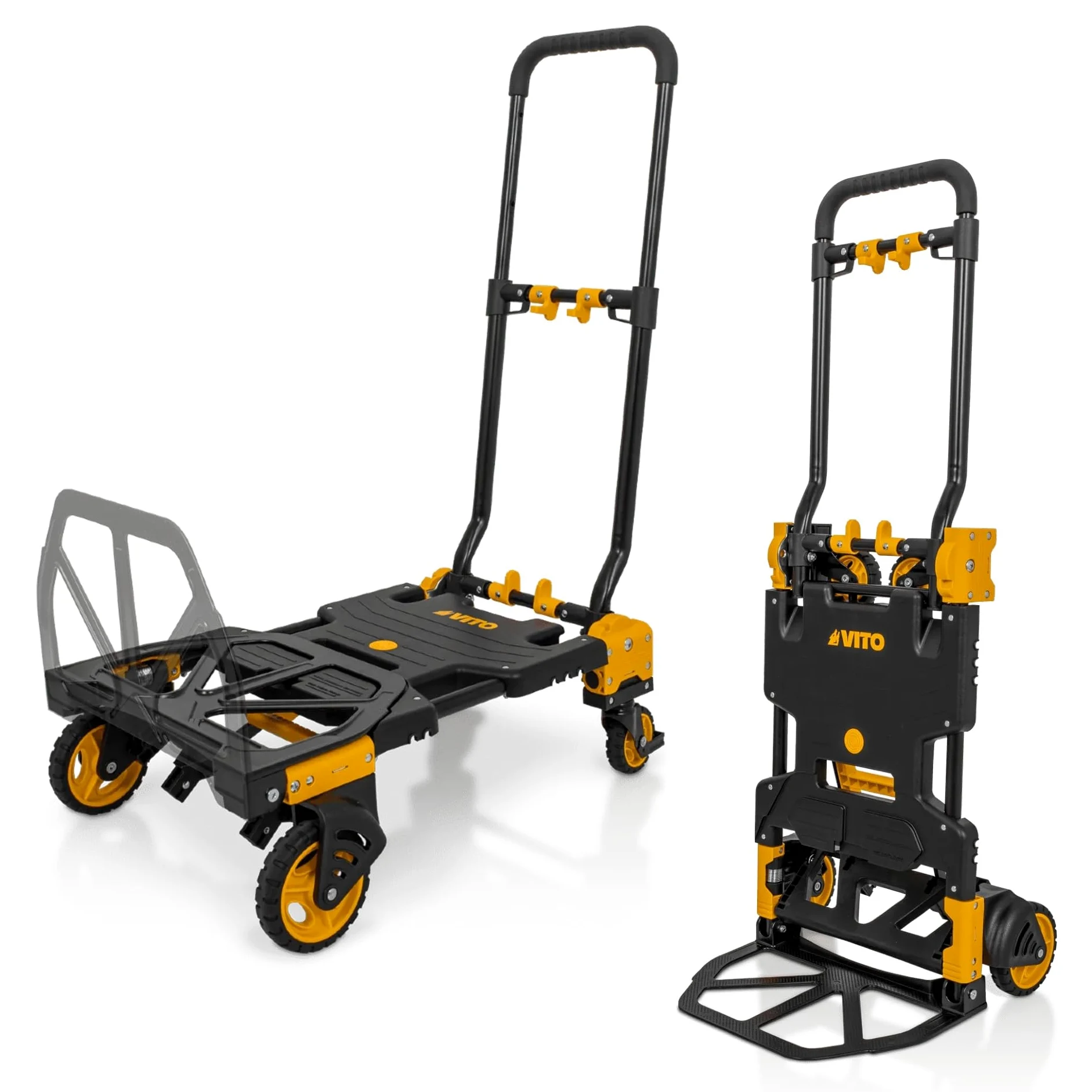 VITO VICTD2137 VICTD2137 - Carretilla de mano 2 en 1 resistente y plegable (70 kg de carretilla/plataforma de 137 kg) - Ruedas resistentes - Carro de mano de plástico y acero 7,2 kg (VICTD2137)