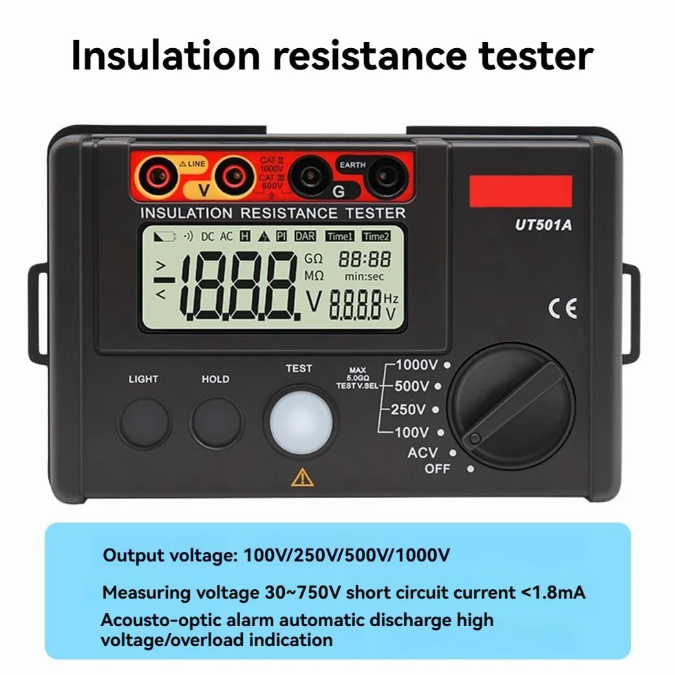 Comprobador de Resistencia de Aislamiento UT501A, Megóhmetro de 1000 V, Ohmímetro de 5 GΩ, Megóhmetro Digital Profesional, Megóhmetro Eléctrico