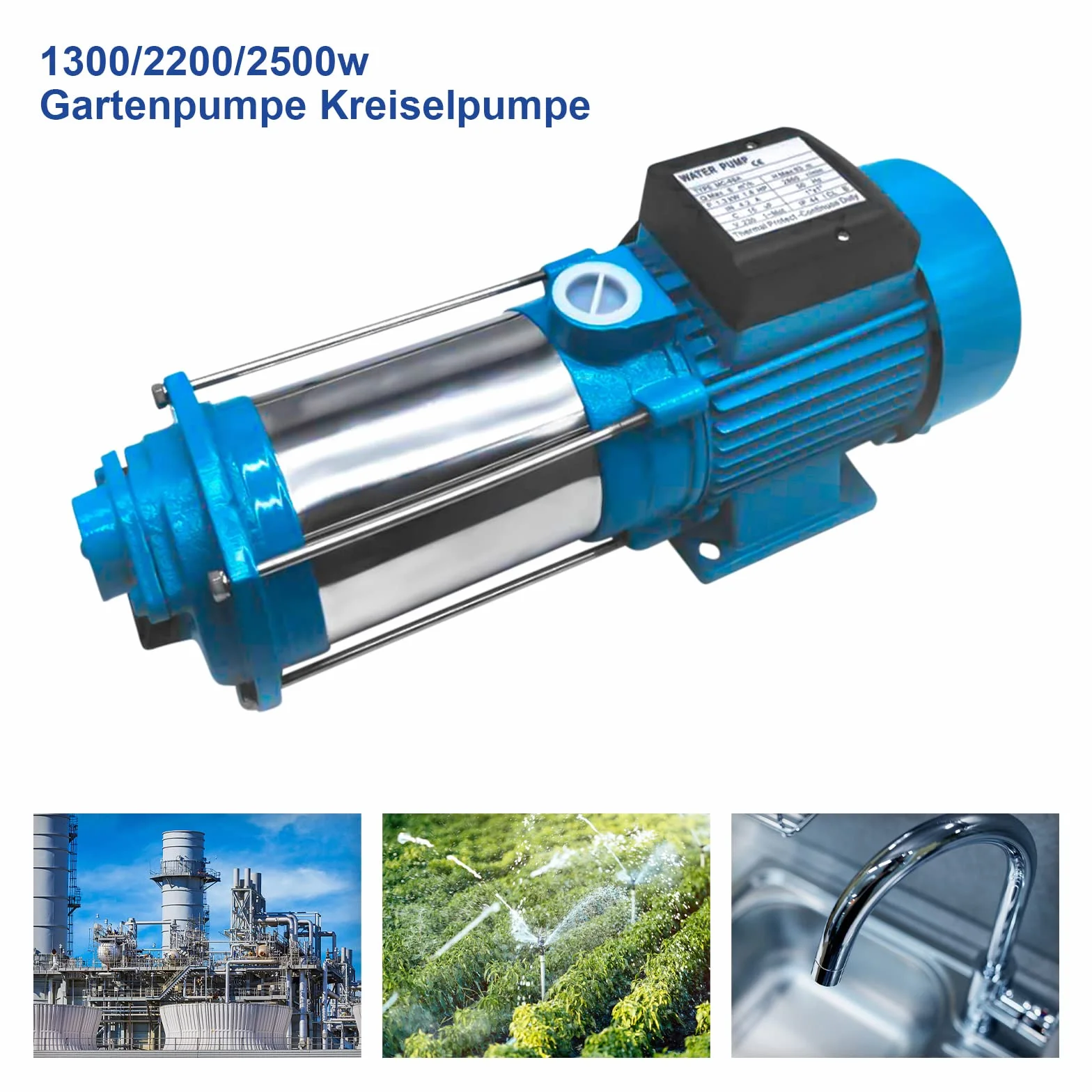 Bomba centrífuga de acero inoxidable, bomba de jardín, bomba centrífuga, 2500 W, 4000 L/H, 11 bar, riego de jardín, bomba de agua, interruptor de presión