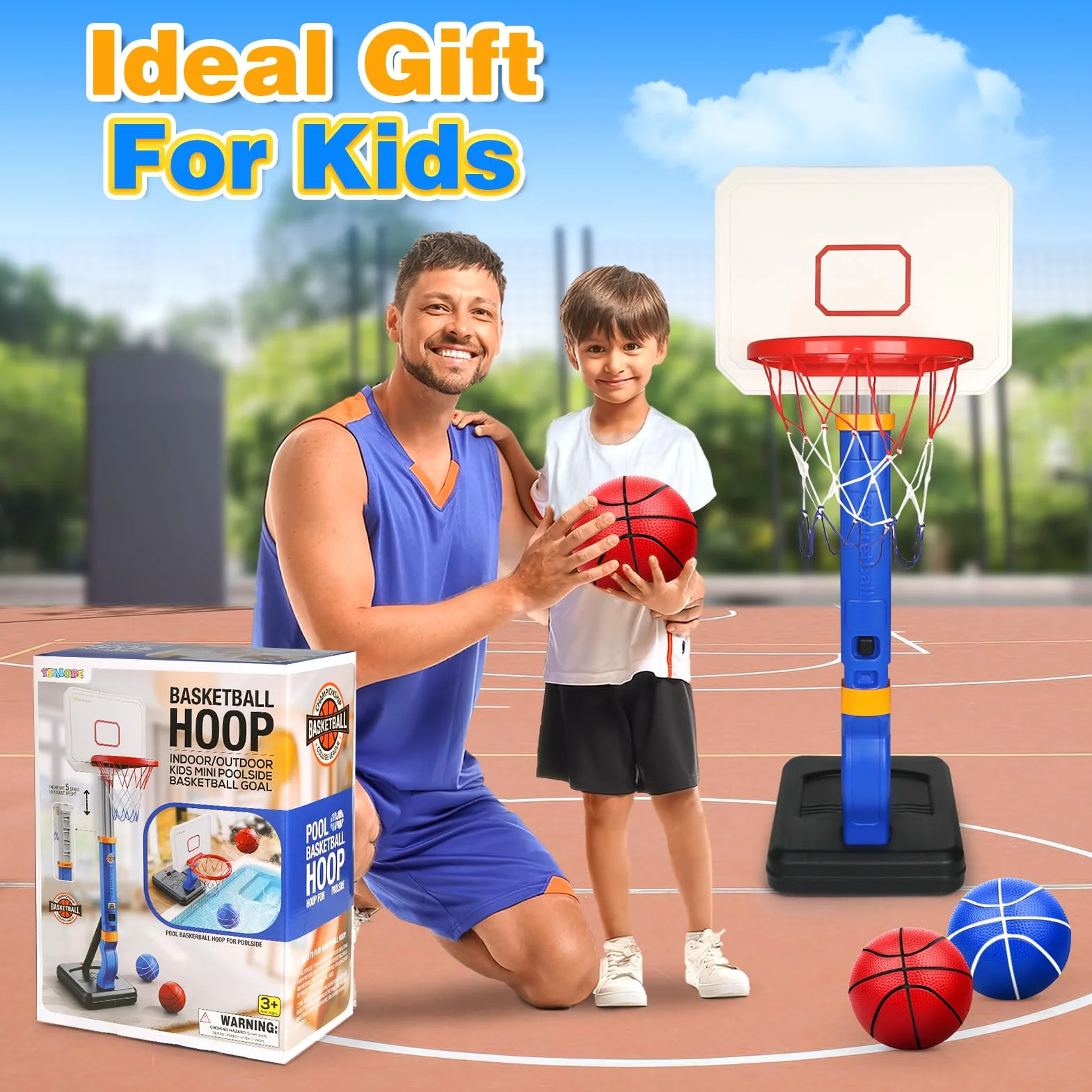YIMORE Canasta y Baloncesto Infantil, Altura Ajustable 70-138 cm, para Niños 3-8 Años