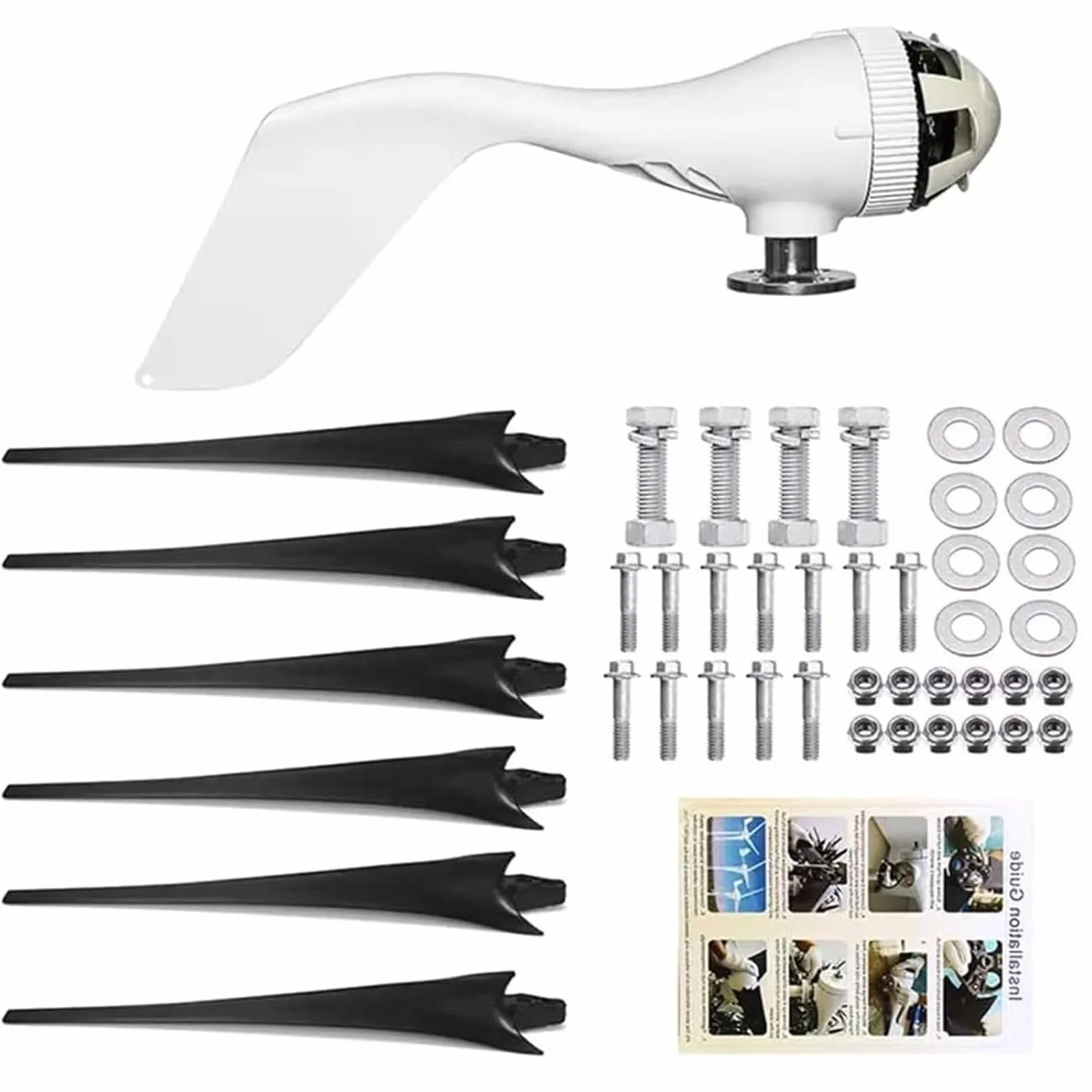 Kit de Generador de Turbina Eólica de 1500W 12V 24V 48V con 6 Aspas, Generador de Turbina Eólica para Baja Velocidad de Viento con Controlador MPPT para Uso Exterior/Calles/Barcos