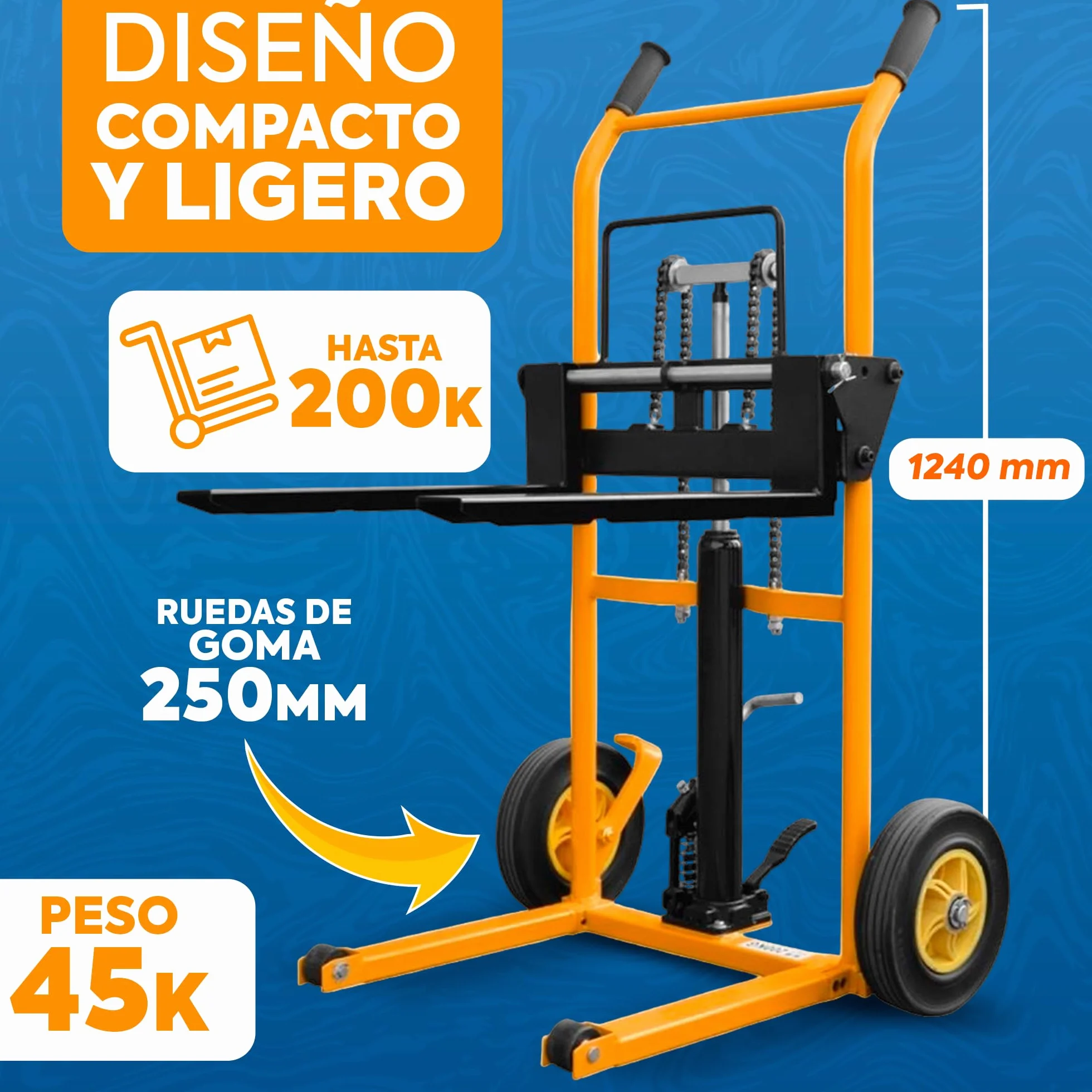 Mini Apilador Manual 200 Kg Amarillo (SDJL200) | Elevación 900 mm |