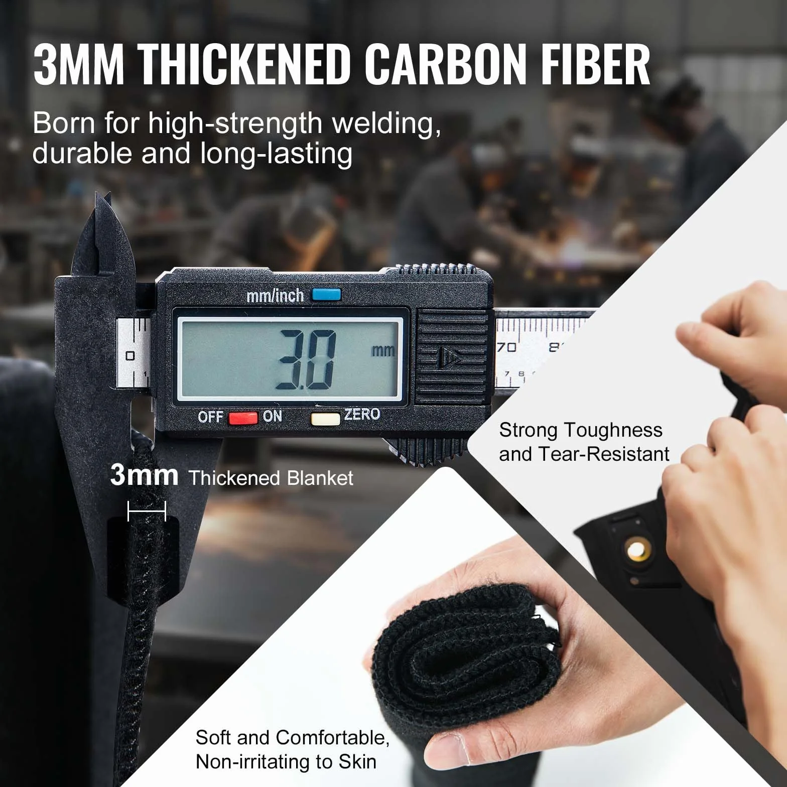 VEVOR Manta de soldadura retardante de llama, manta ignífuga de 305 x 305 mm, fibra de carbono, resistente al calor, 982 ℃, estera de protección de antorcha de propano con ojales metálicos