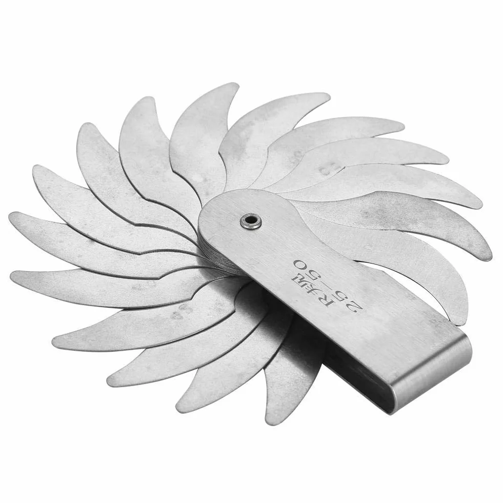 Medidor de radio y calibre de filete en acero inoxidable R25-50 mm para herramientas
