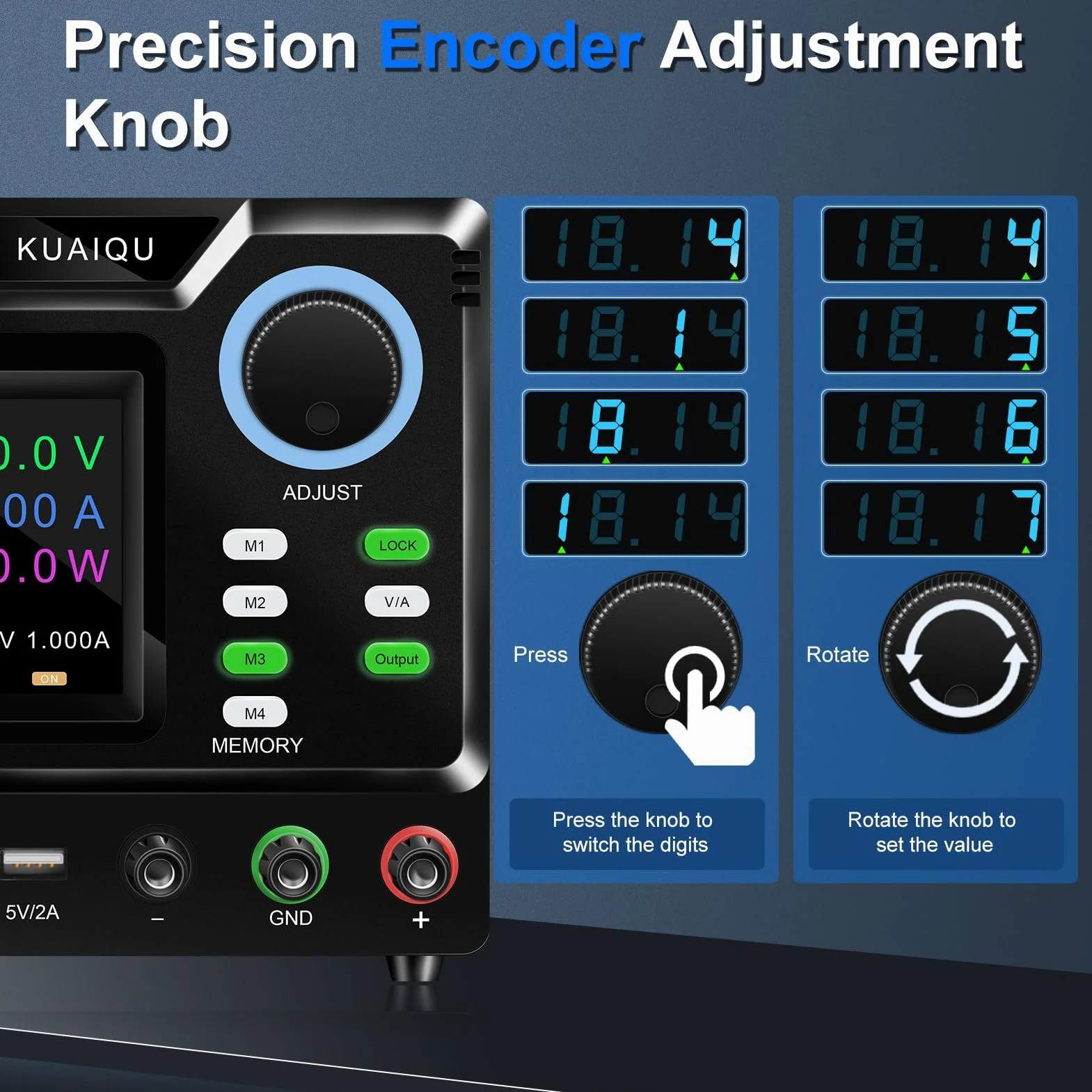 Fuente de Alimentación Regulable Programable 300V 1A, Alto Voltaje Fuente de Alimentación Laboratorio con Software PC, Perilla Codificadora, Memoria, Interruptor de Salida y Botón de Bloqueo
